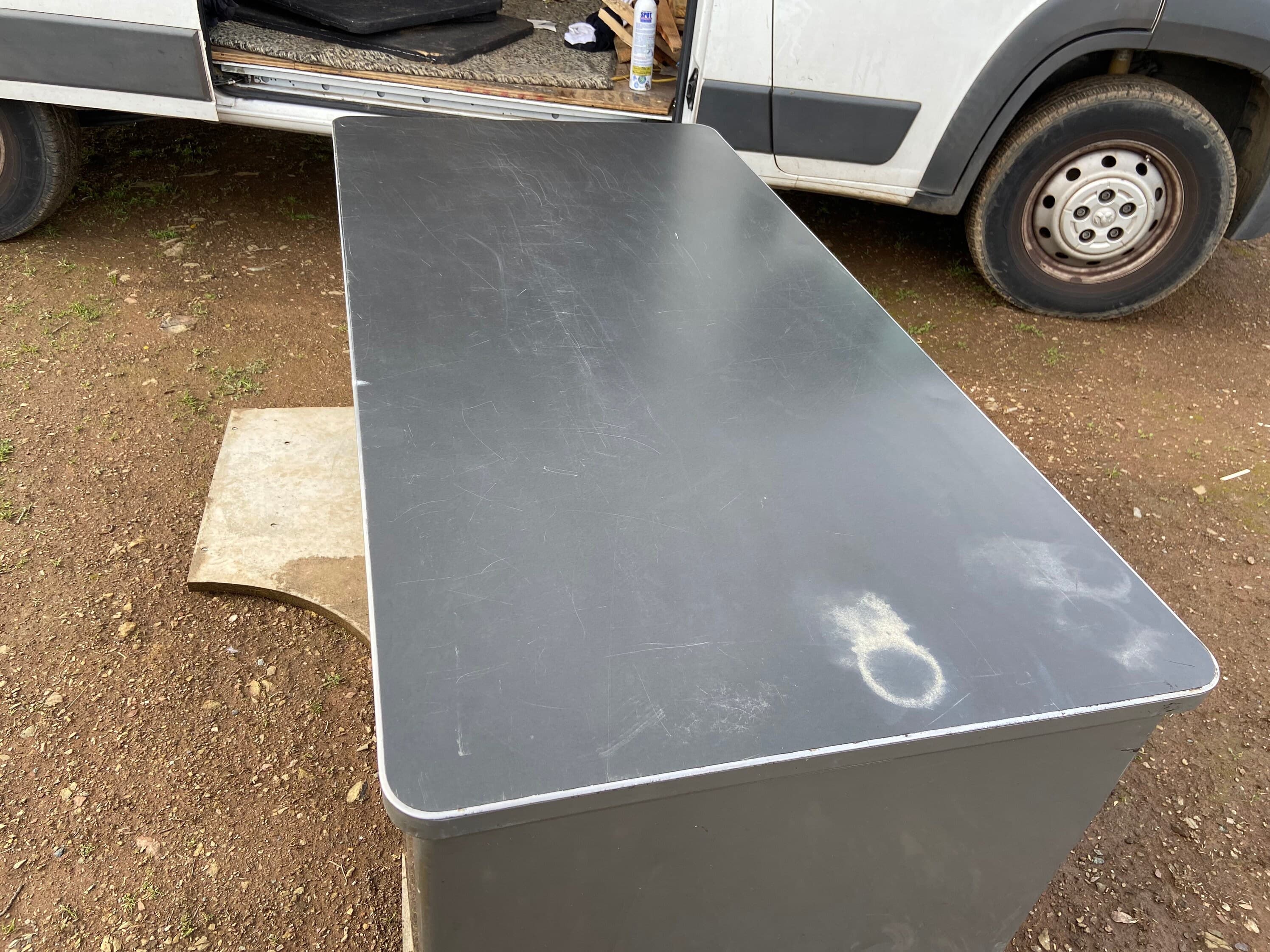 Steelcase vintage mid century modern metal tanker desk with patina - Thumbnail 7