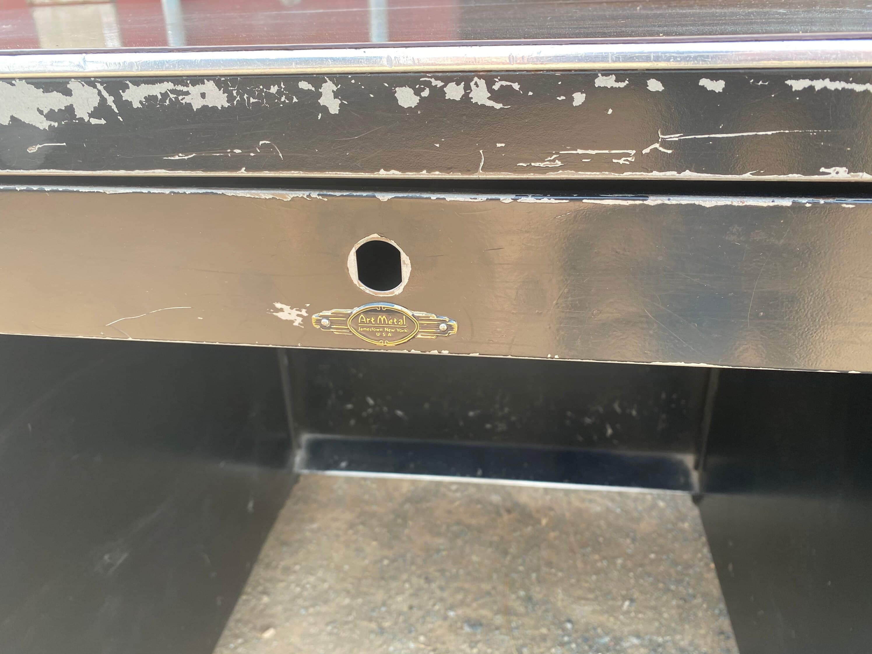 Art metal vintage metal tanker desk with type writer shelf - Thumbnail 3