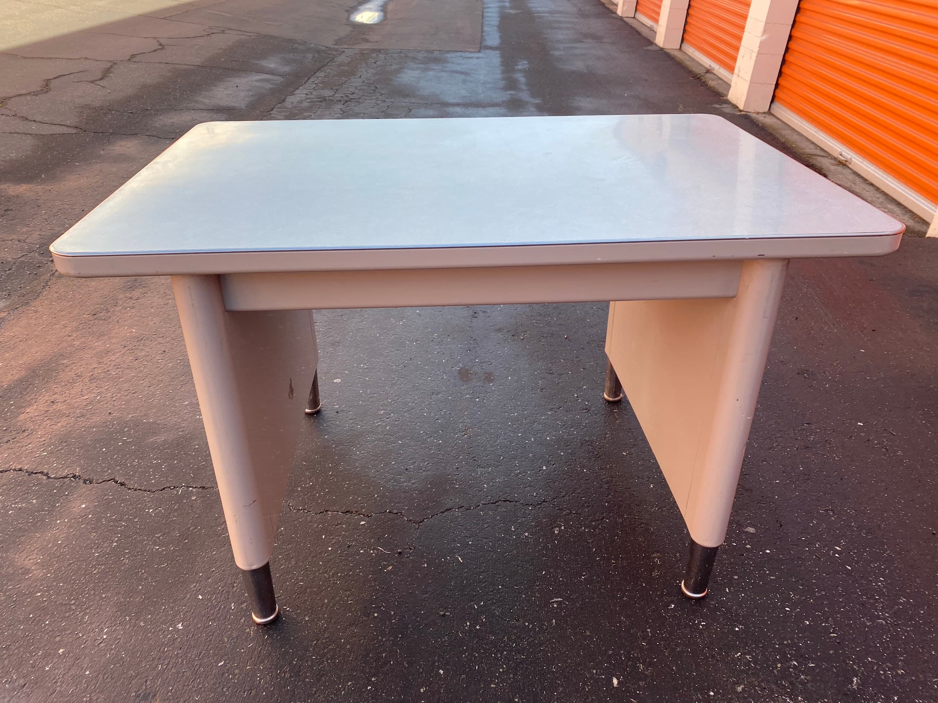 Steelcase vintage metal tanker desk table - Image 1