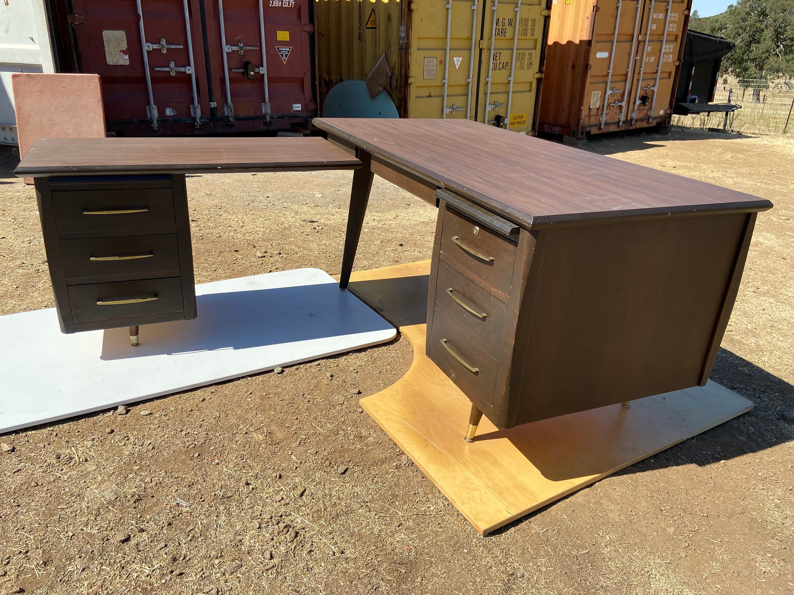 Vintage mid century modern wood veneer desk - Image 1