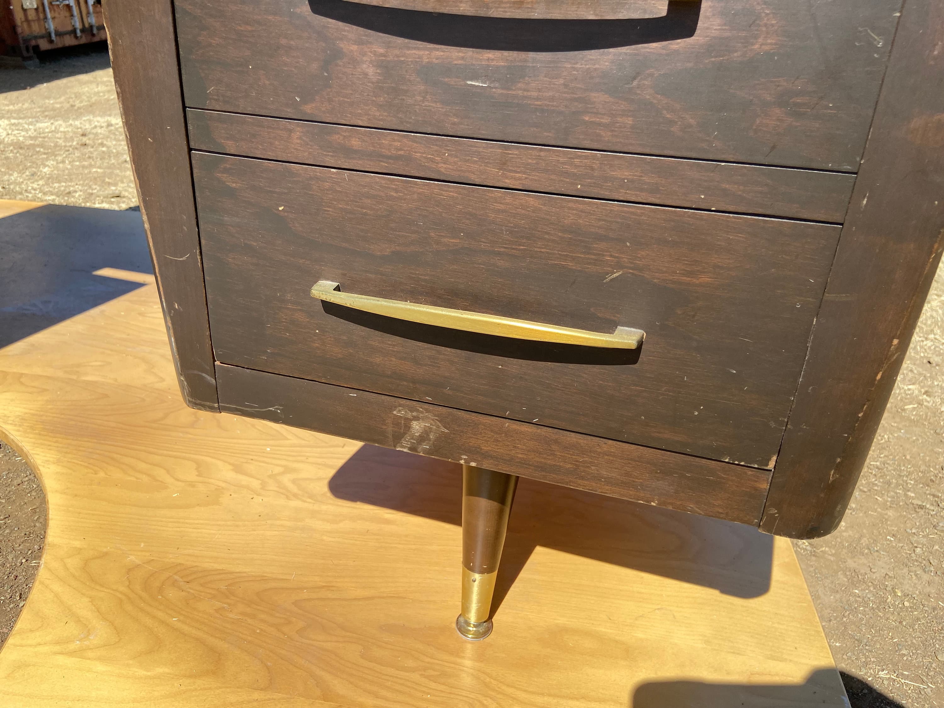 Vintage mid century modern wood veneer desk - Thumbnail 3