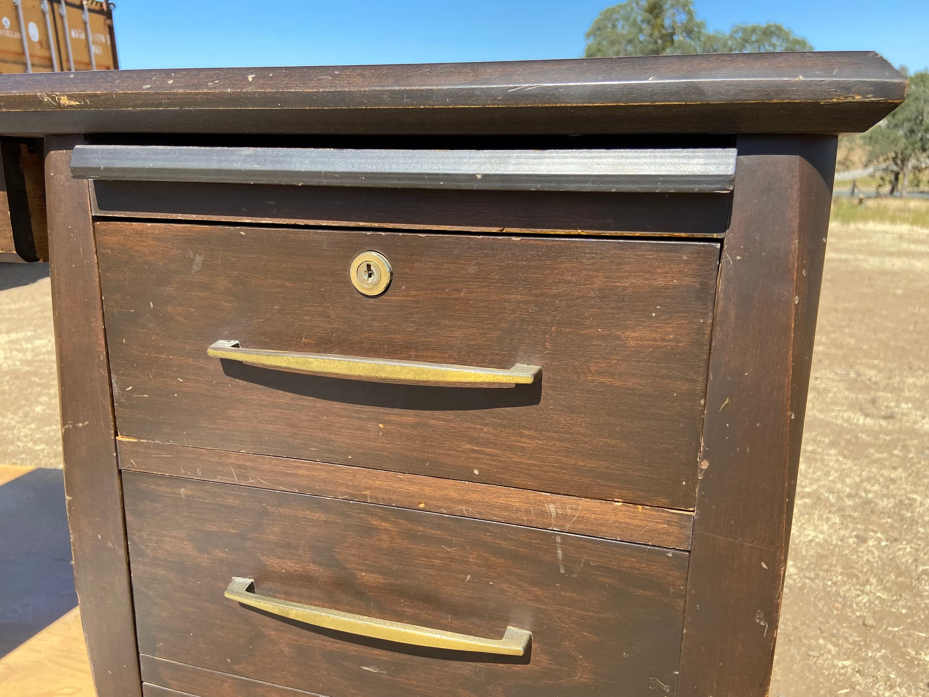 Vintage mid century modern wood veneer desk - Thumbnail 5