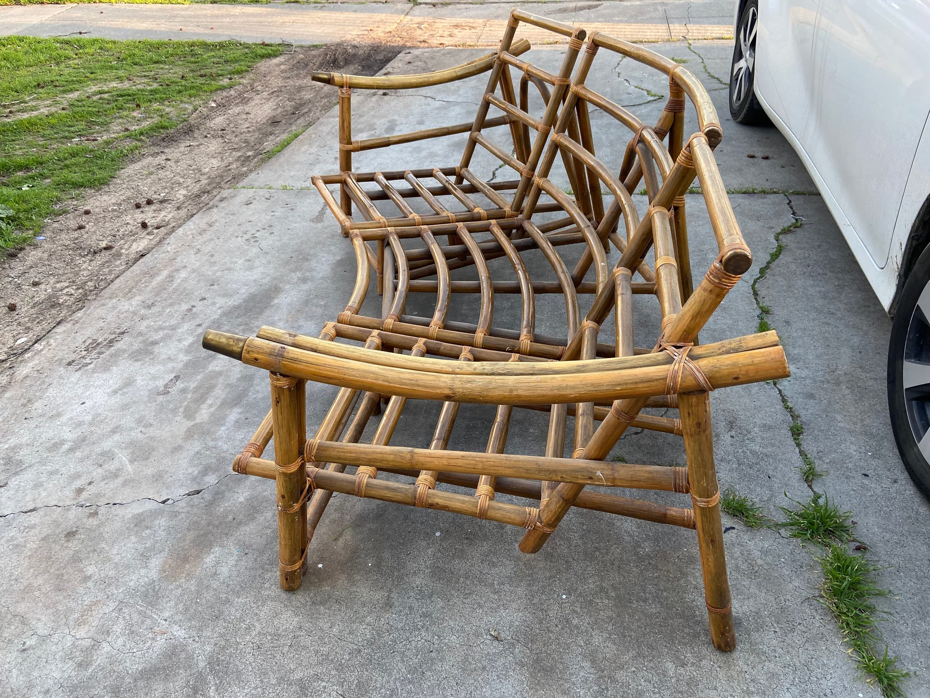Vintage bamboo rattan sofa frame set no cushions - Thumbnail 10