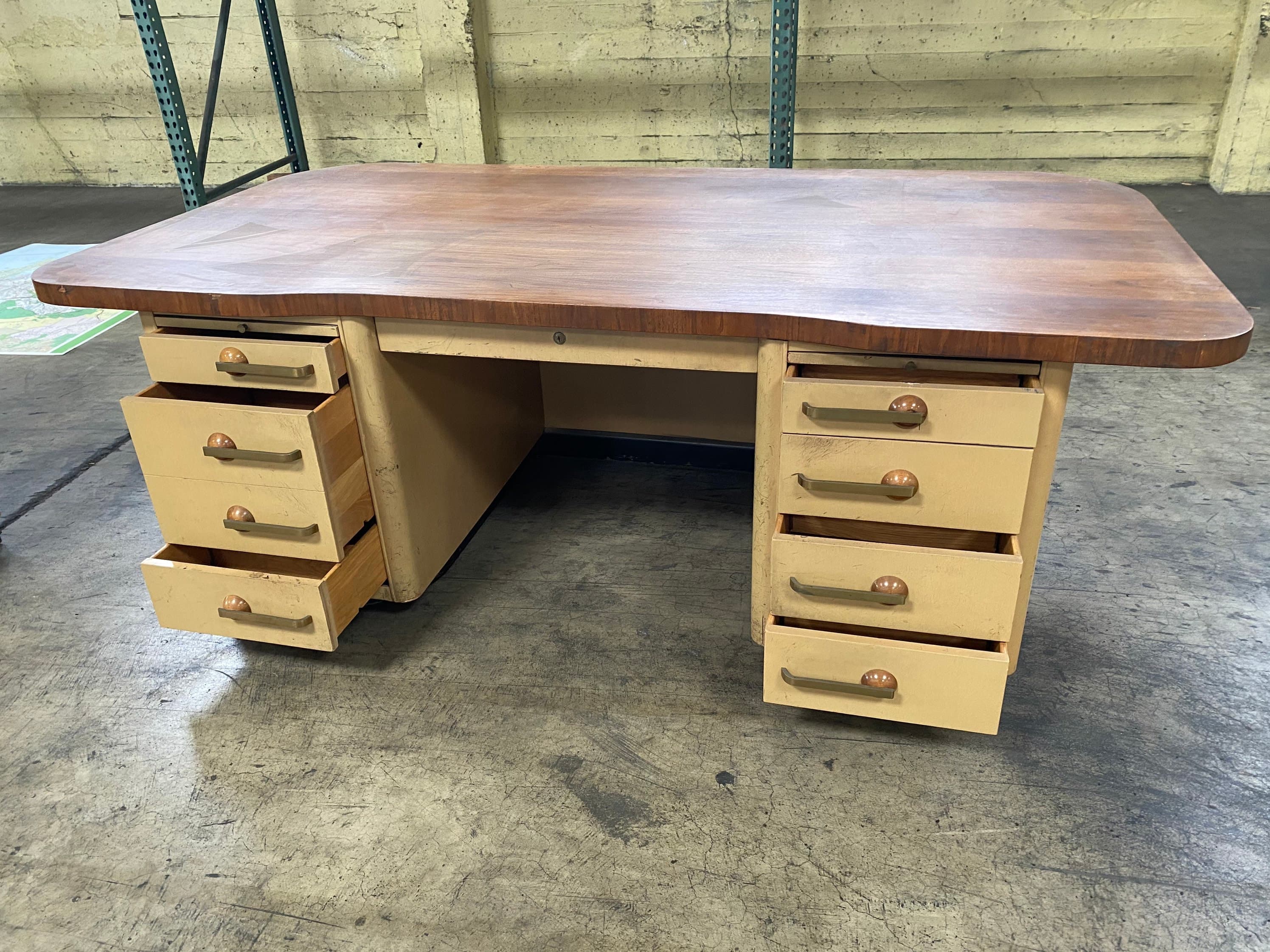 Stow & Davis vintage mid century modern tanker antique desk - Thumbnail 4