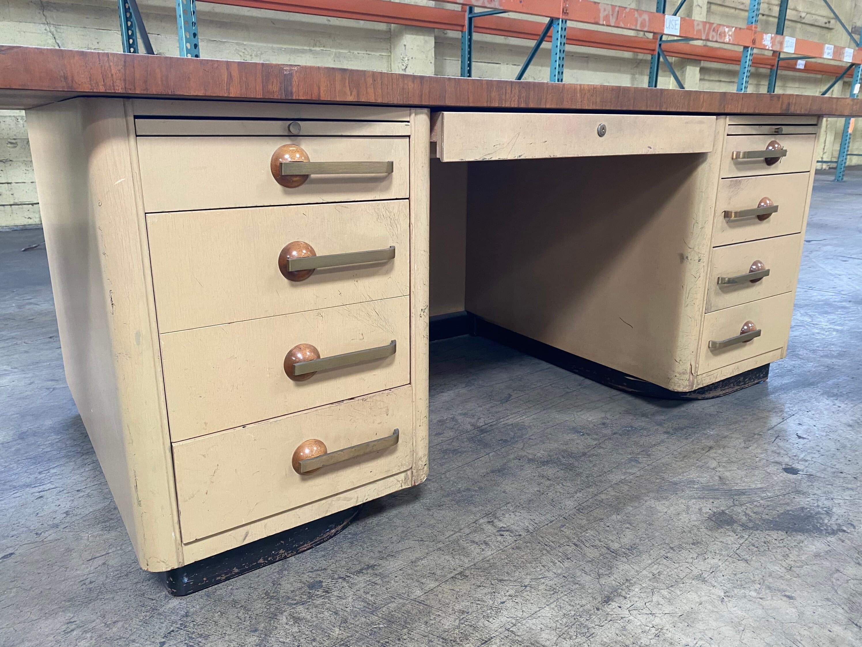 Stow & Davis vintage mid century modern tanker antique desk - Thumbnail 6