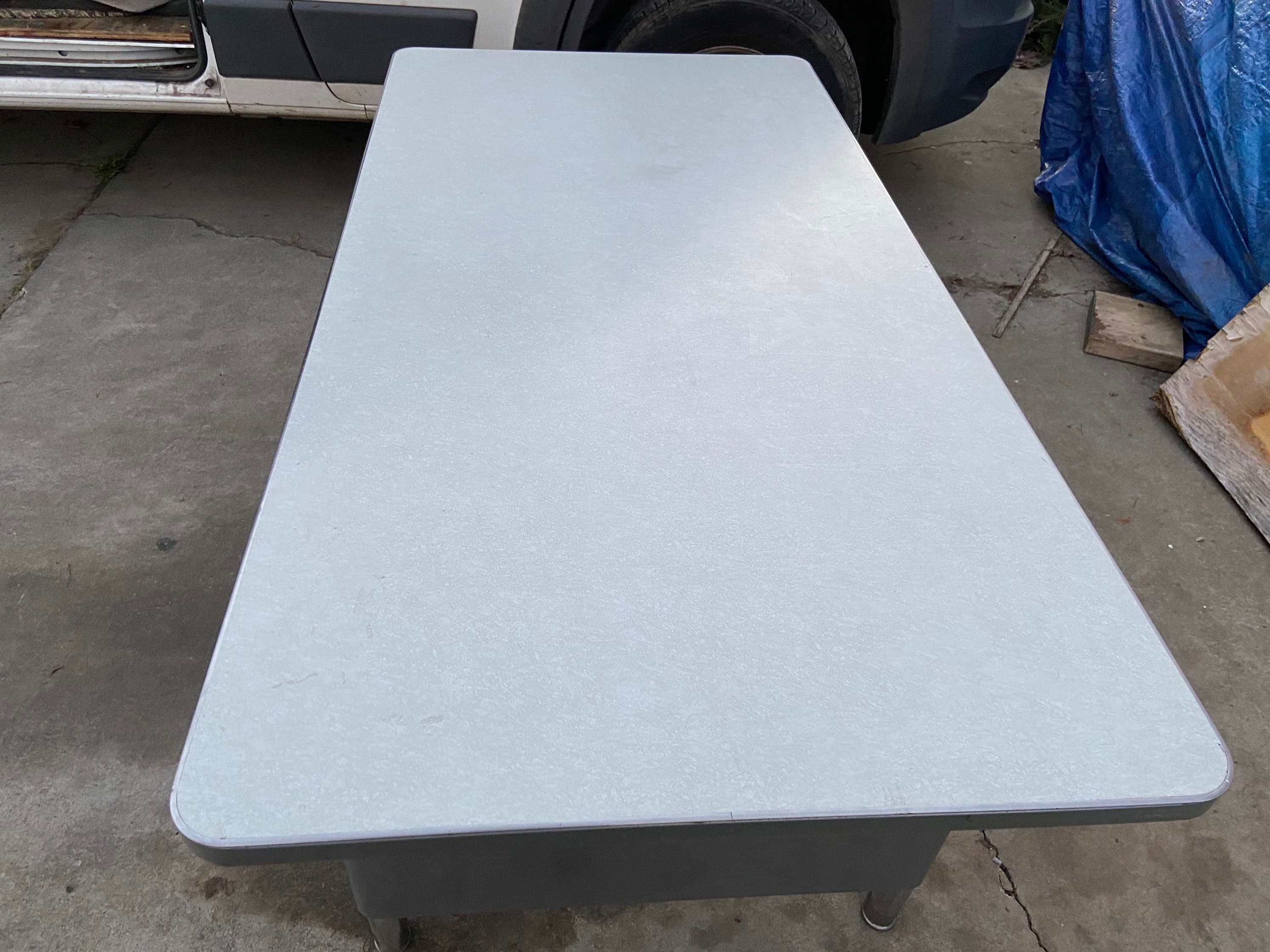 Steelcase style vintage mid century modern metal tanker desk table - Thumbnail 2