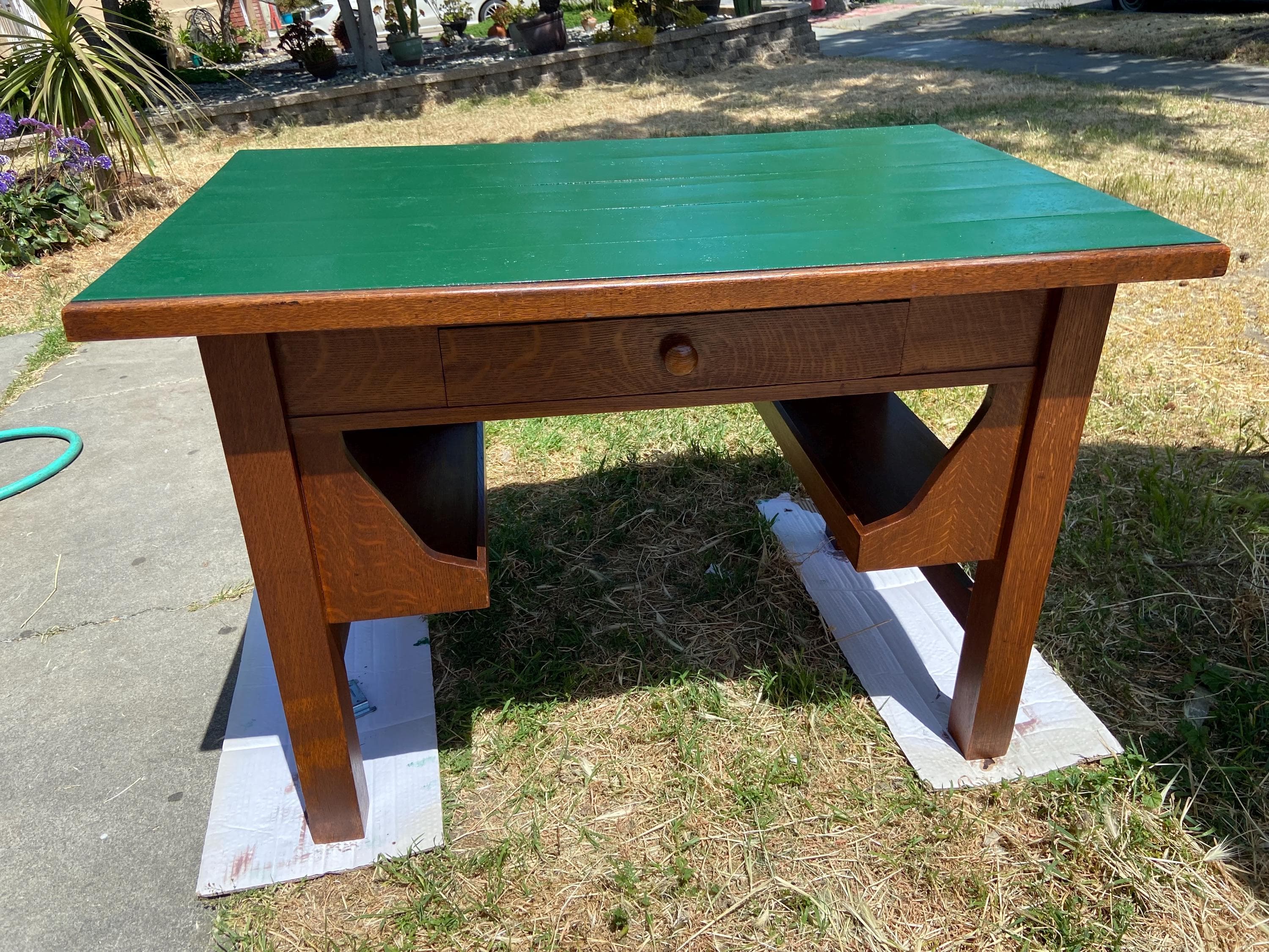 antique arts & crafts mission oak library desk Stickley brothers style - Thumbnail 10