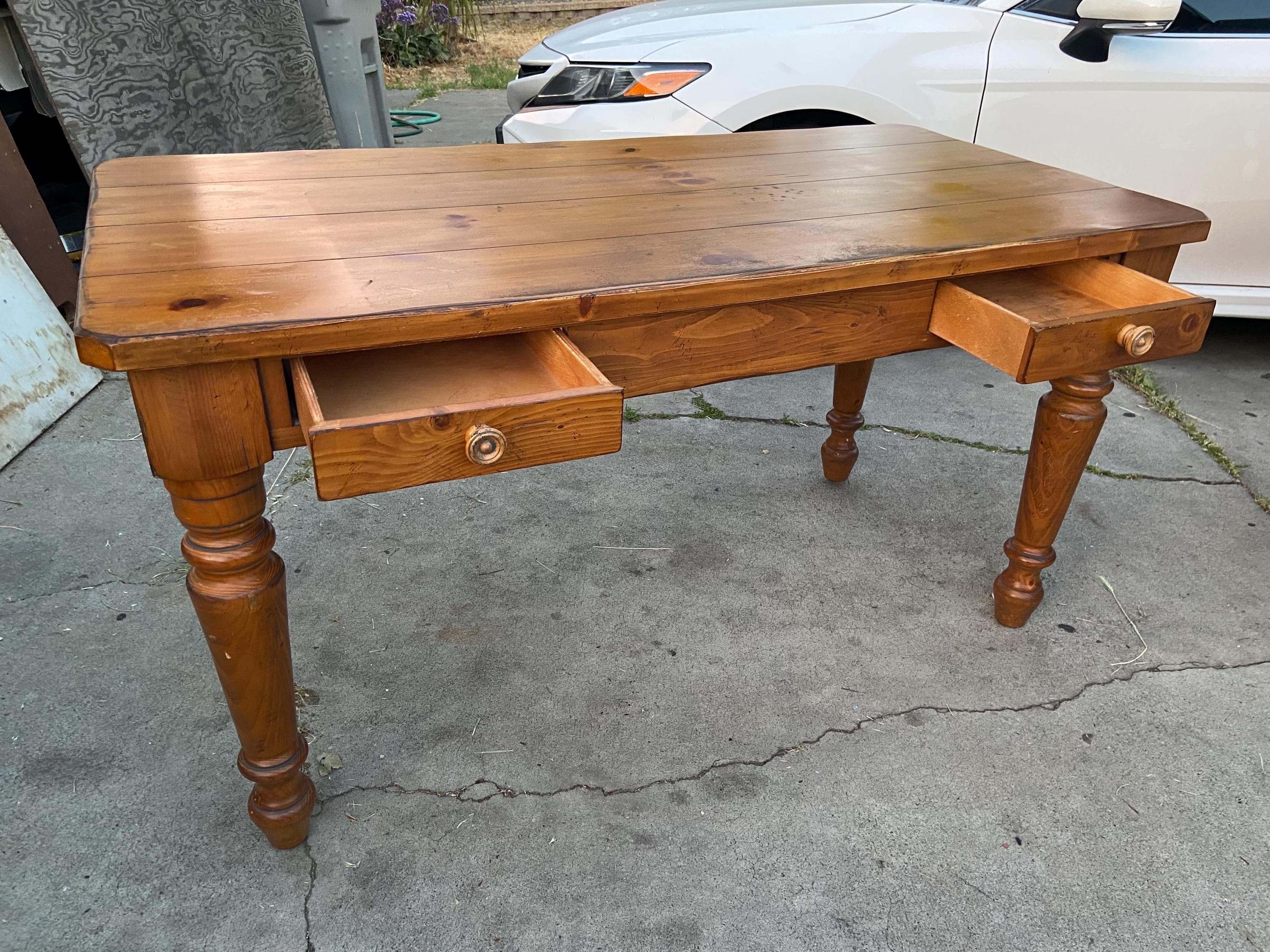 Drexel vintage farmhouse desk table with drawers - Thumbnail 2
