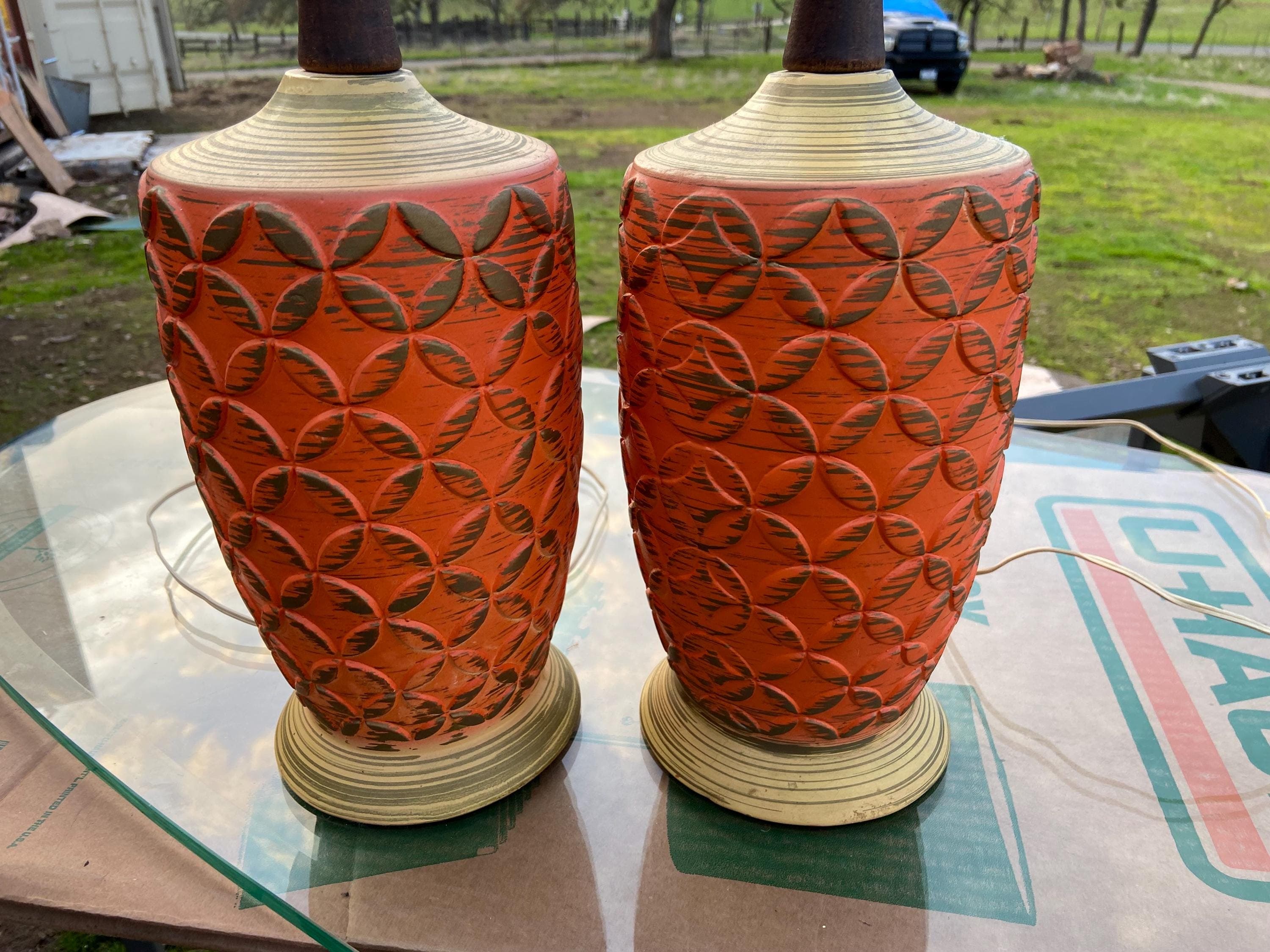 vintage mid century modern ceramic table lamps - Thumbnail 4