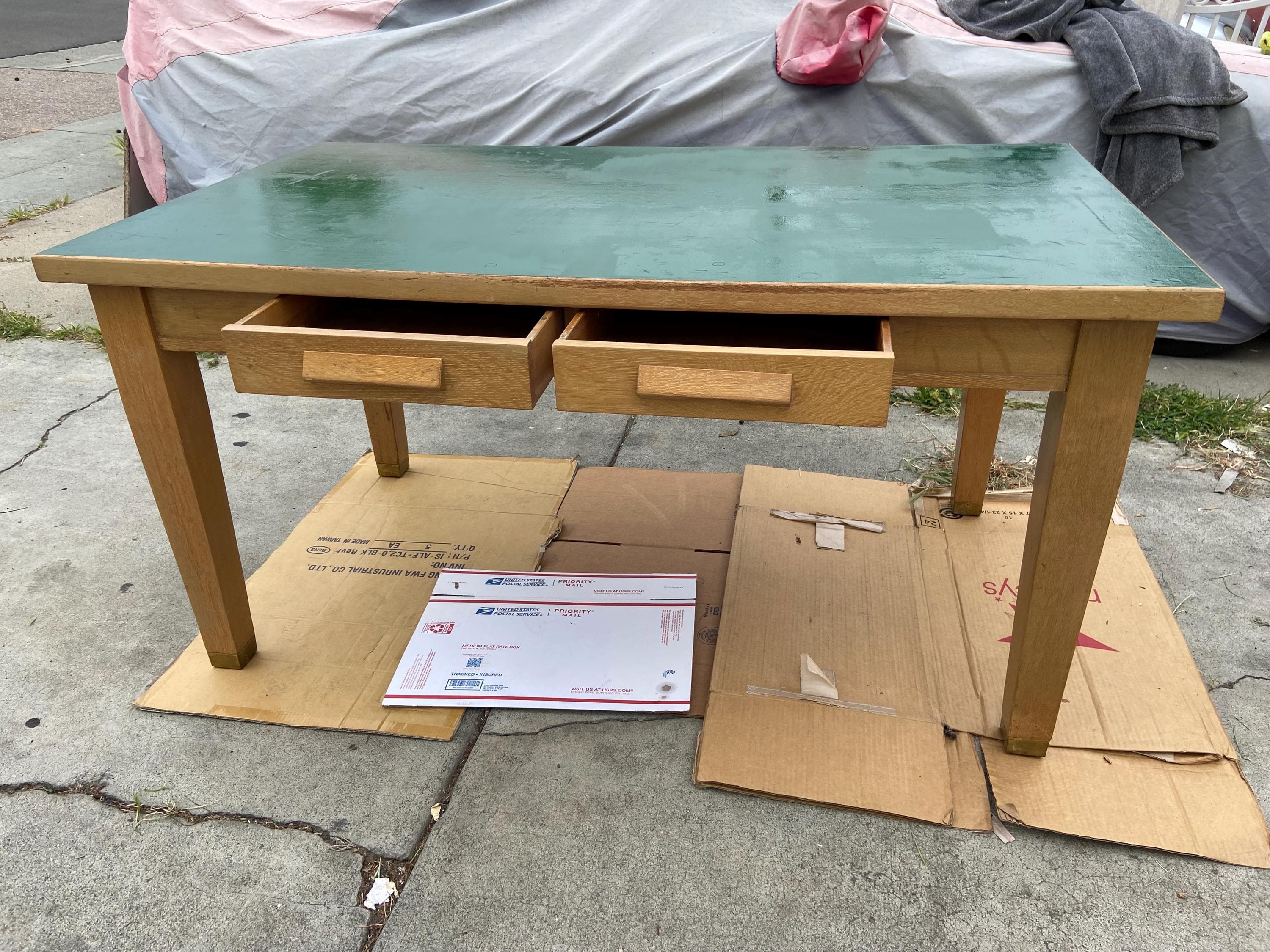 antique library blonde oak teachers arts and crafts school desk table - Image 1