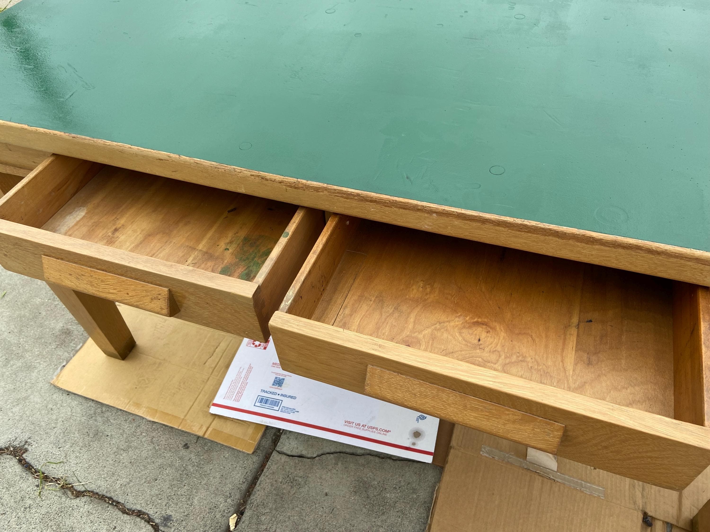 antique library blonde oak teachers arts and crafts school desk table - Thumbnail 3