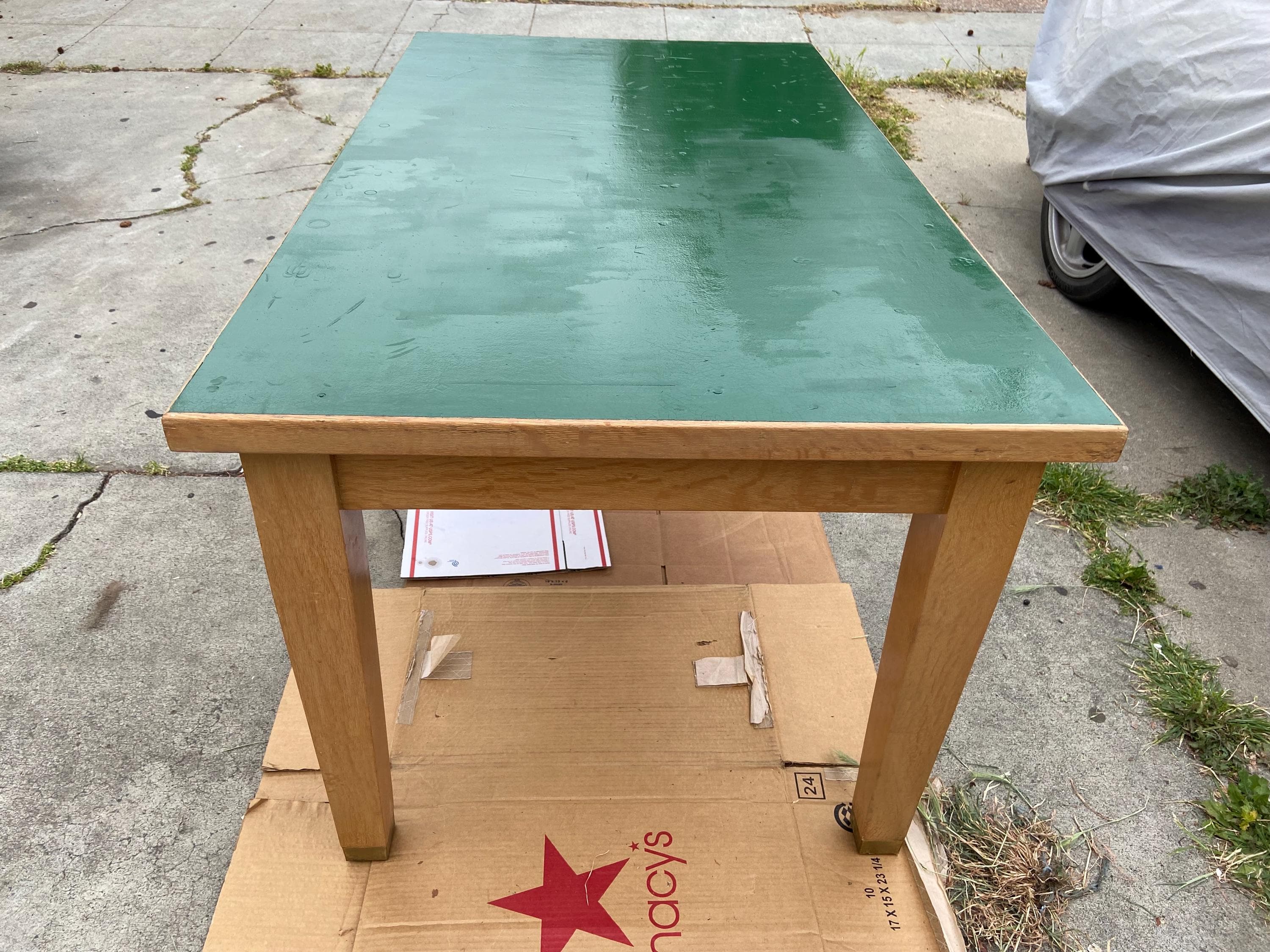 antique library blonde oak teachers arts and crafts school desk table - Thumbnail 4