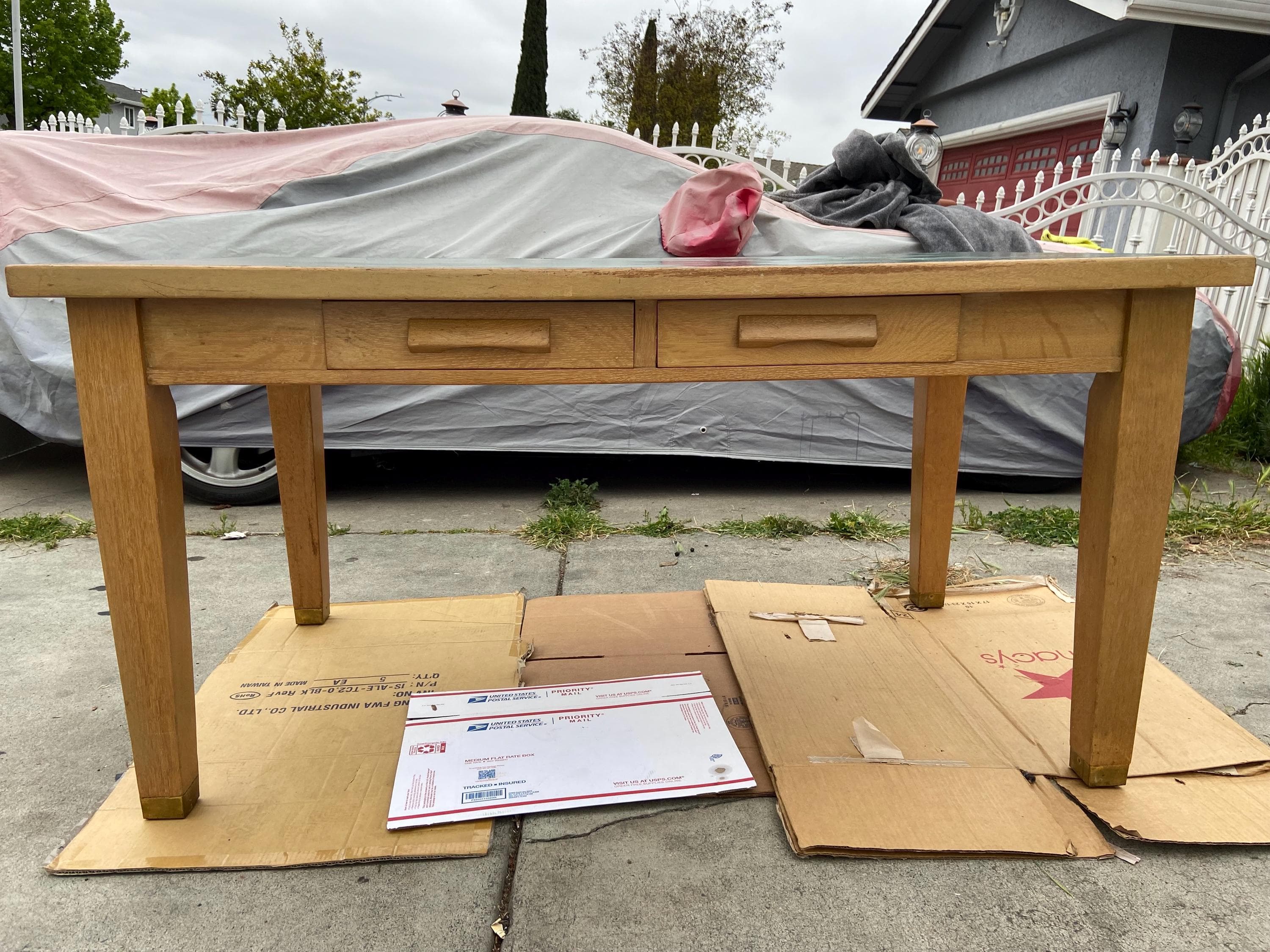 antique library blonde oak teachers arts and crafts school desk table - Thumbnail 9