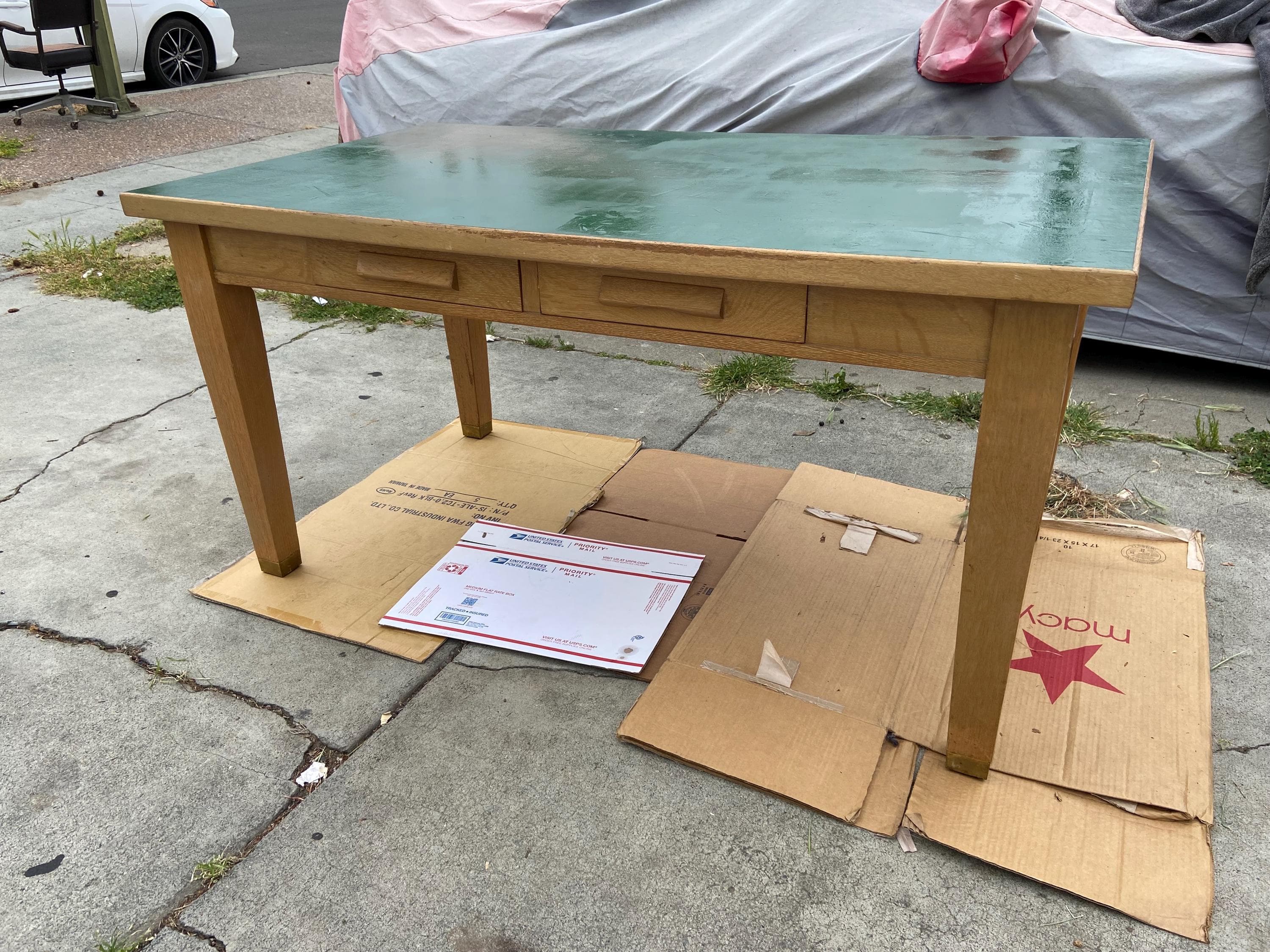 antique library blonde oak teachers arts and crafts school desk table - Thumbnail 10