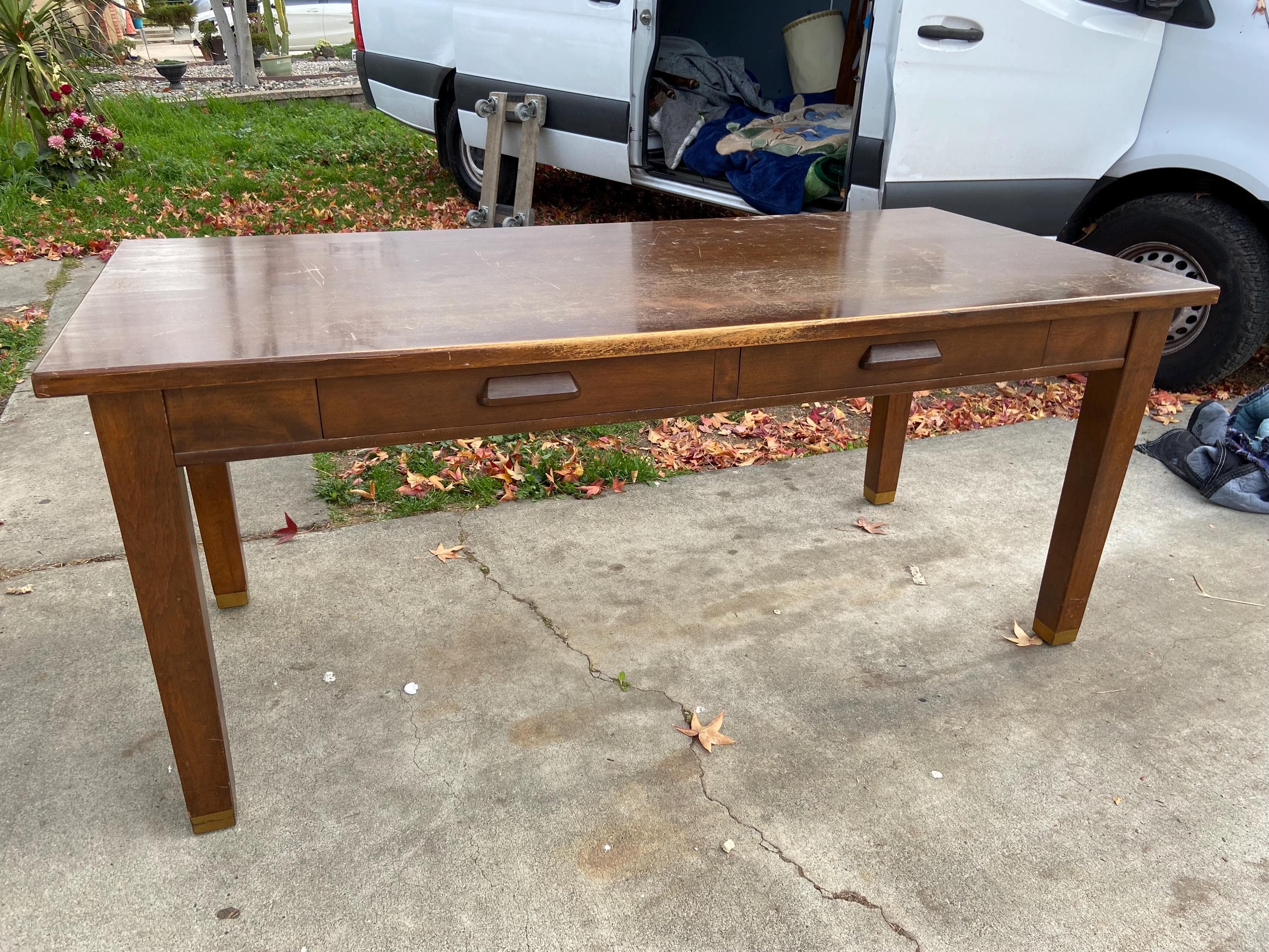 Antique Vintage Oak Library Teachers Arts & Crafts Desk Table - Image 1