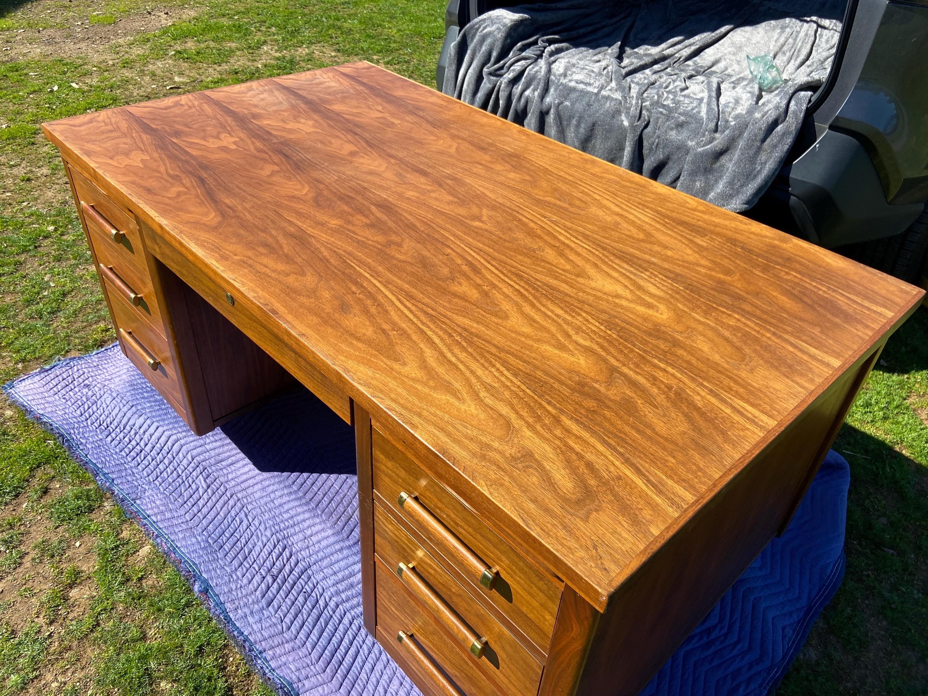 vintage mid century modern walnut executive desk - Thumbnail 9