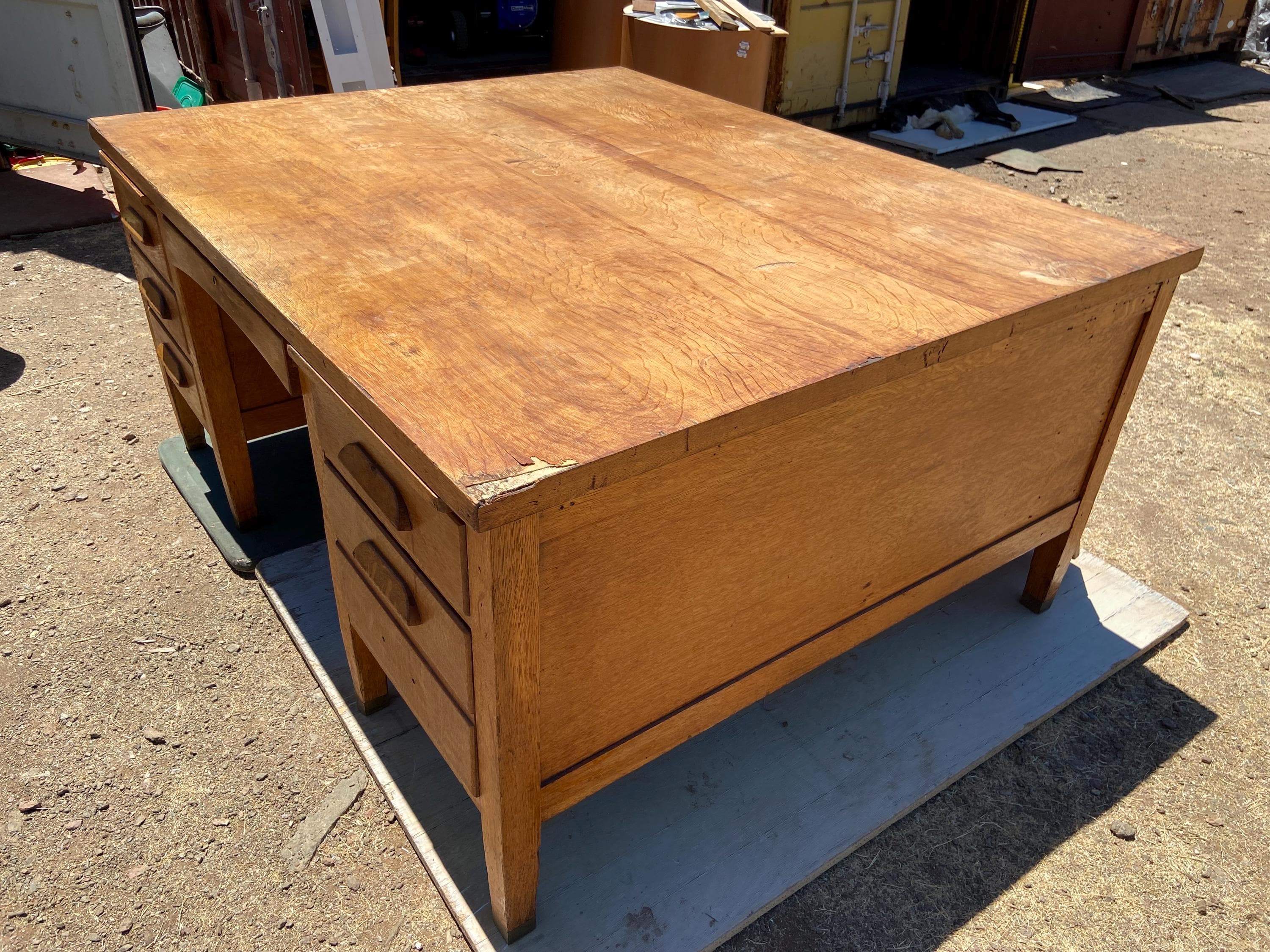 antique Rucker fuller oak partners desk needs restoration - Thumbnail 3