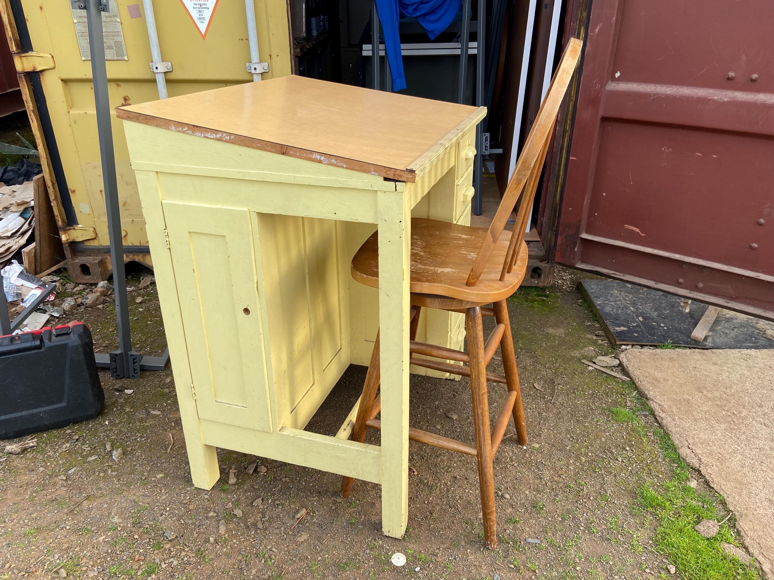 antique arts and crafts drafting table jeweler’s cabinet and chair - Thumbnail 10