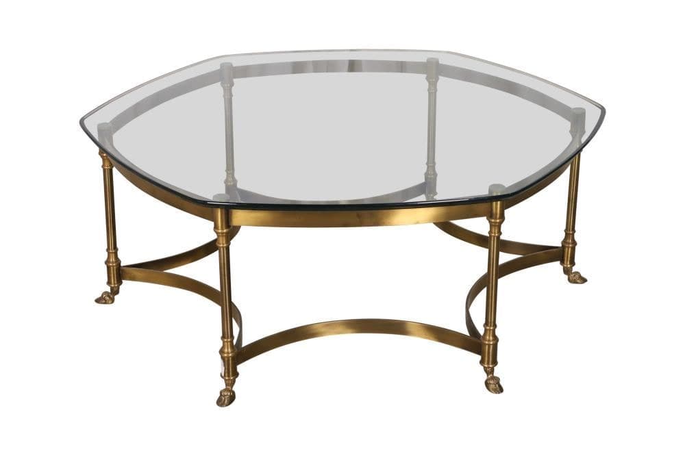 vintage mid century modern labarge style brass and glass coffee table Hollywood regency period - Image 1