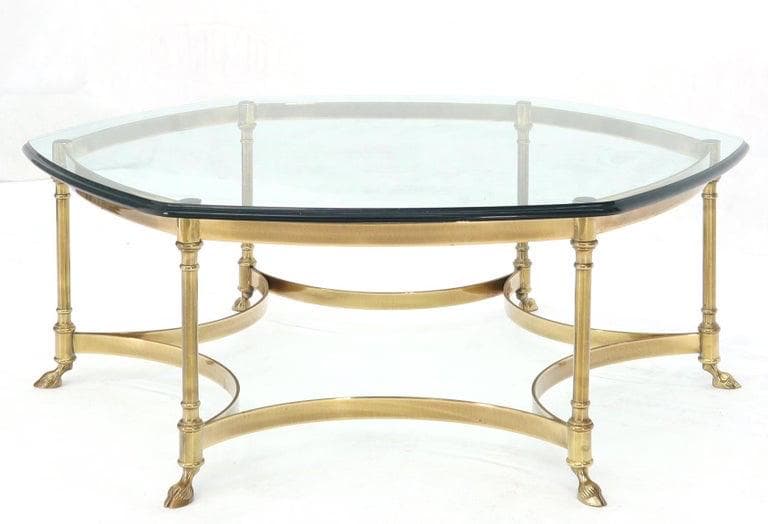 vintage mid century modern labarge style brass and glass coffee table Hollywood regency period - Thumbnail 2