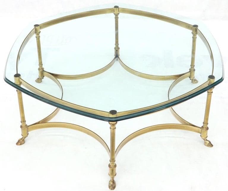 vintage mid century modern labarge style brass and glass coffee table Hollywood regency period - Thumbnail 4