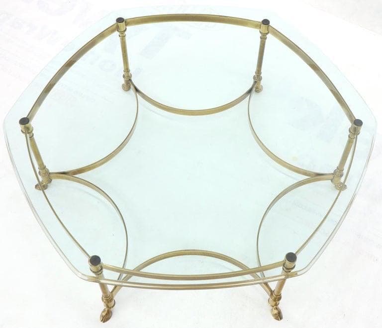 vintage mid century modern labarge style brass and glass coffee table Hollywood regency period - Thumbnail 6