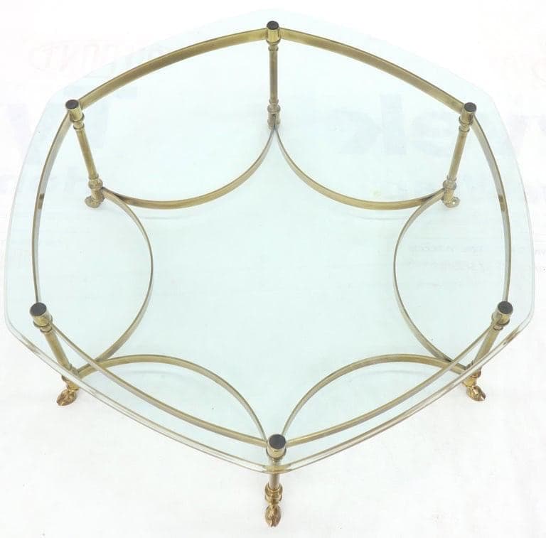 vintage mid century modern labarge style brass and glass coffee table Hollywood regency period - Thumbnail 7