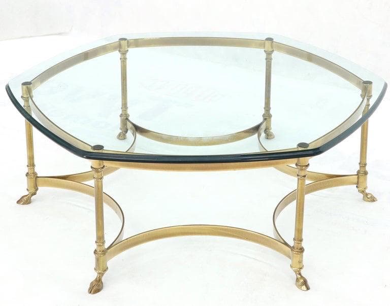 vintage mid century modern labarge style brass and glass coffee table Hollywood regency period - Thumbnail 8