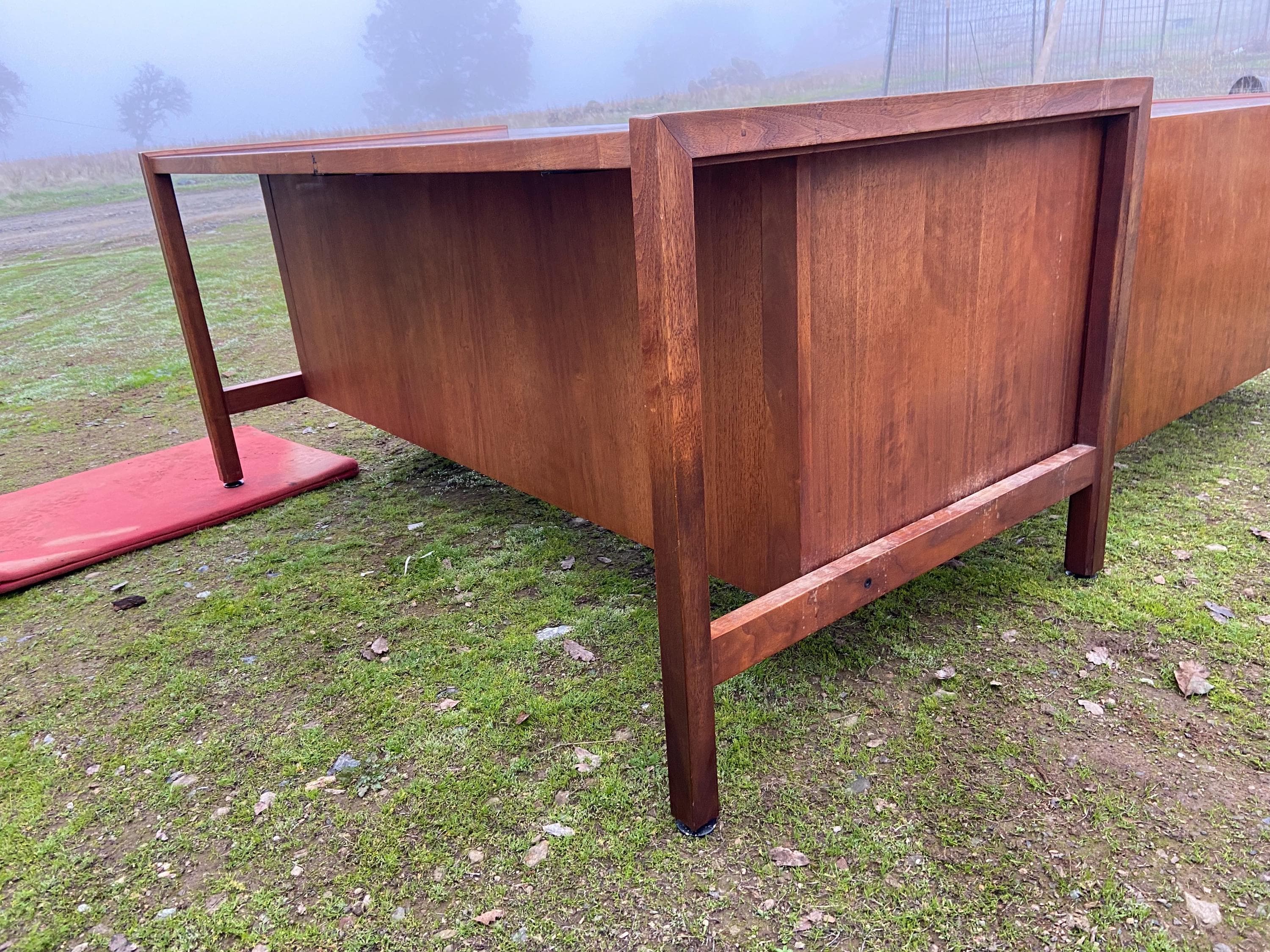 vintage mid century modern walnut corner desk surface top needs refinishing - Thumbnail 7