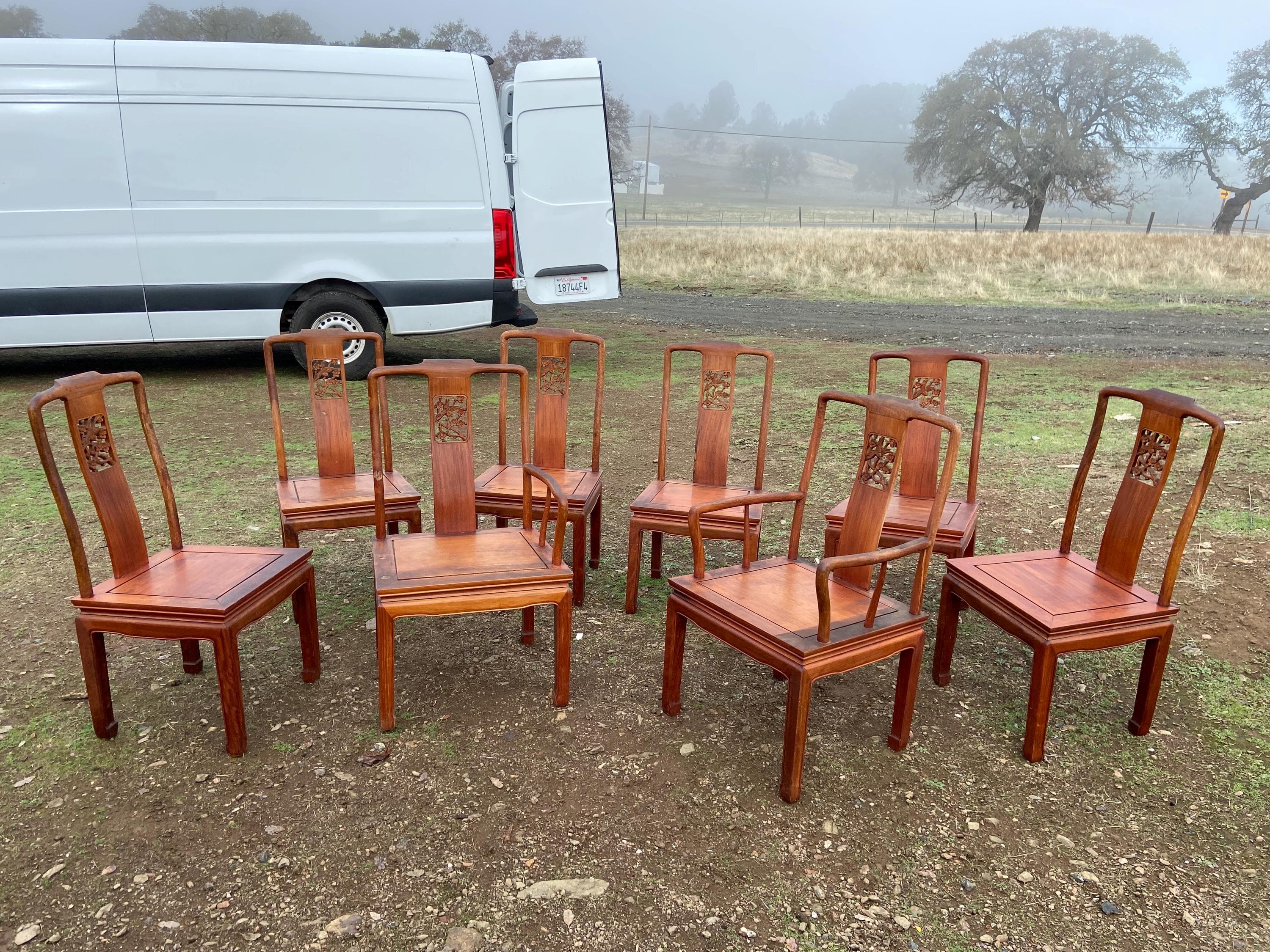 antique Chinese rosewood dining room chairs set of 8 need restoration and repair - Image 1
