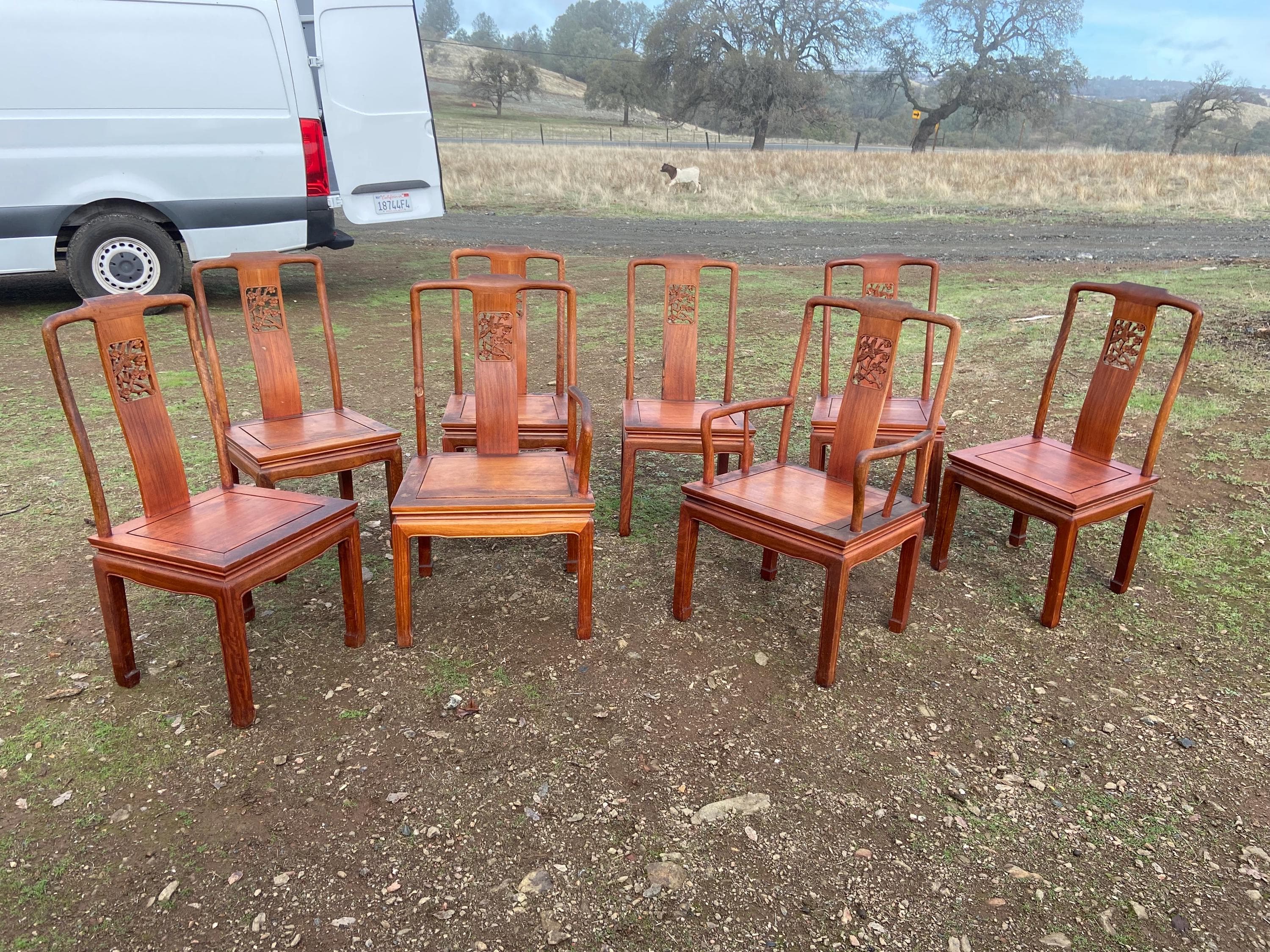 antique Chinese rosewood dining room chairs set of 8 need restoration and repair - Thumbnail 8
