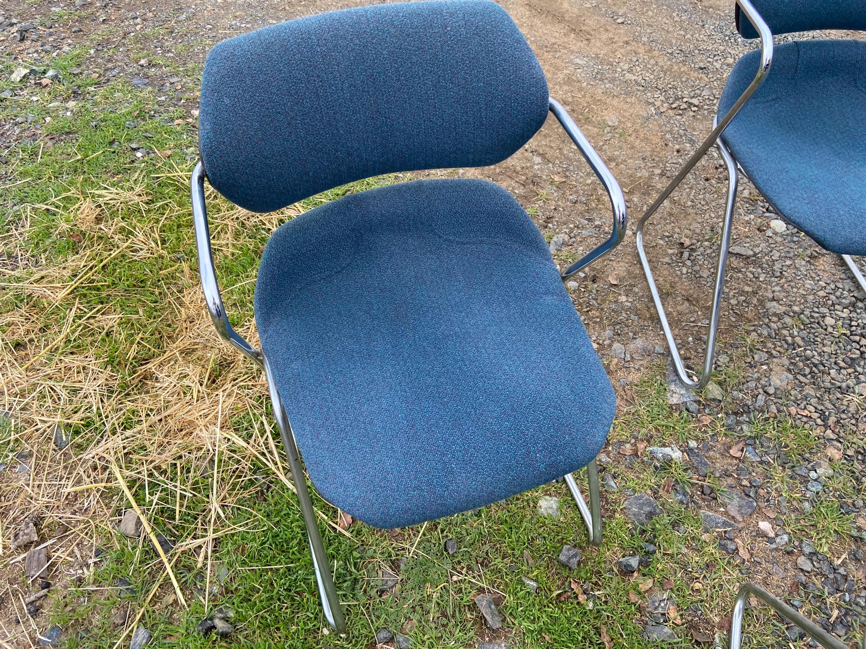 Vintage Mid Century Modern Acton Stacker fabric Cantilevered Side Chairs Set Of 8 - Thumbnail 7