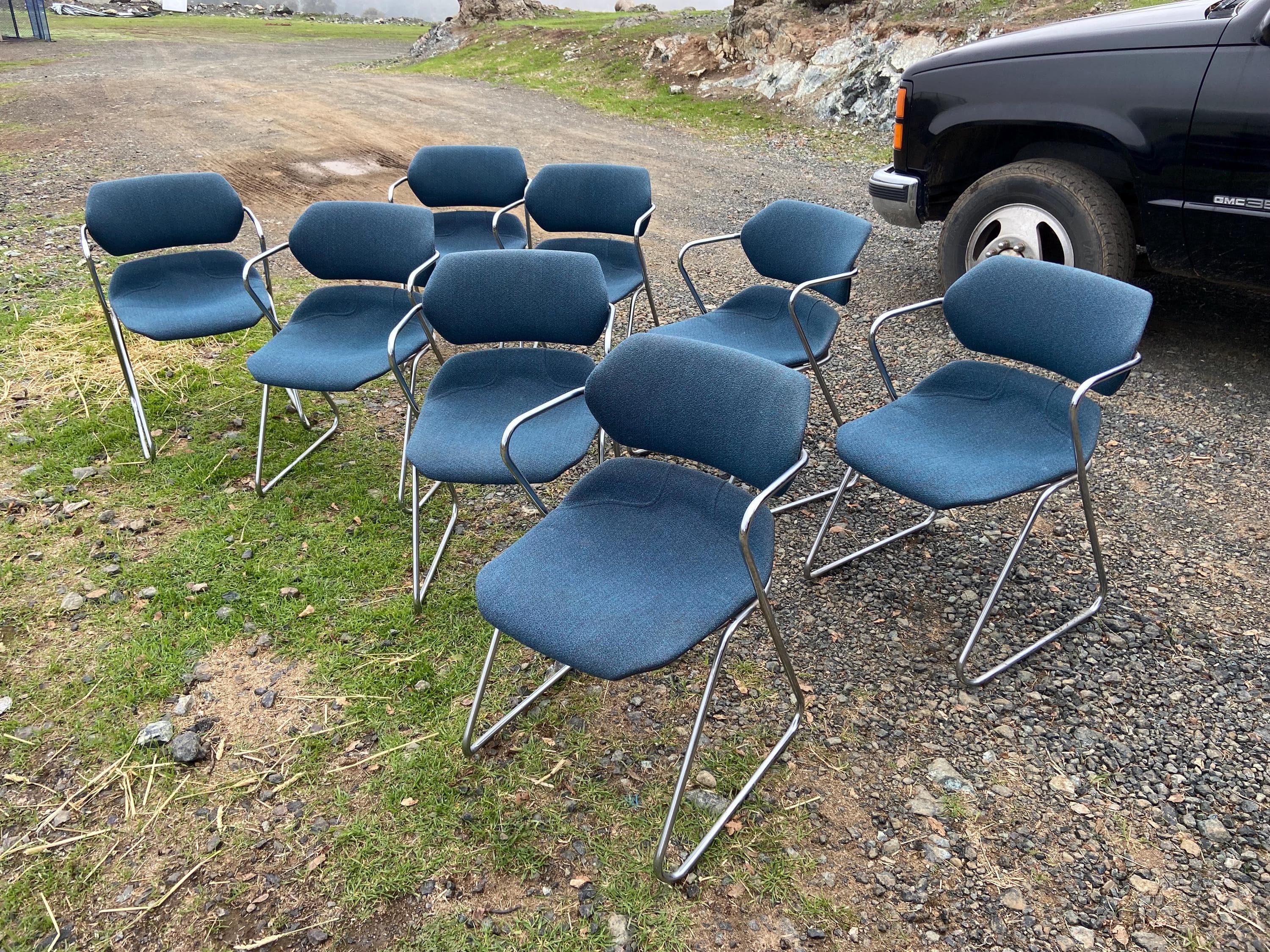 Vintage Mid Century Modern Acton Stacker fabric Cantilevered Side Chairs Set Of 8 - Thumbnail 10