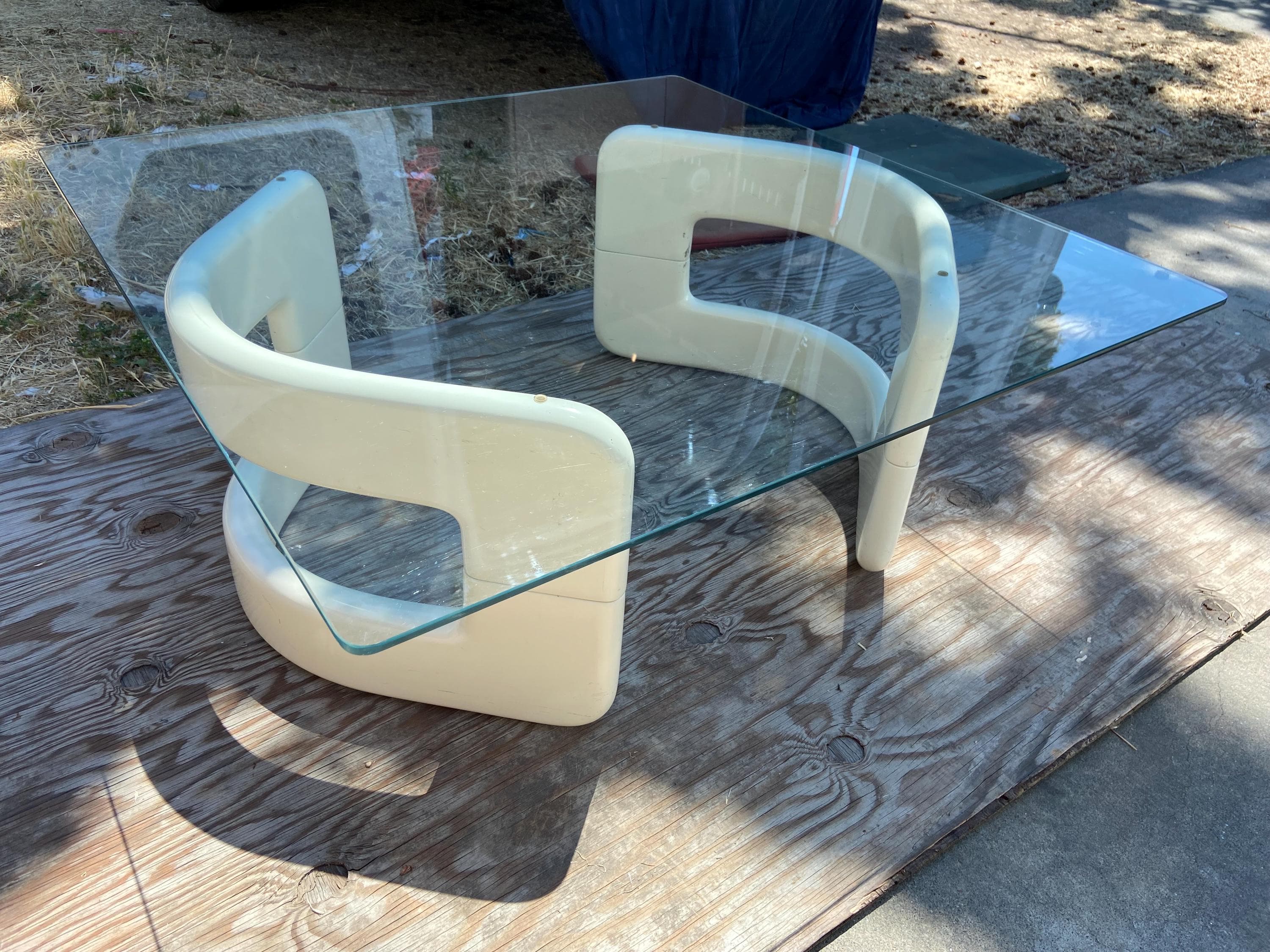 space age Hollywood regency glass coffee table - Thumbnail 10