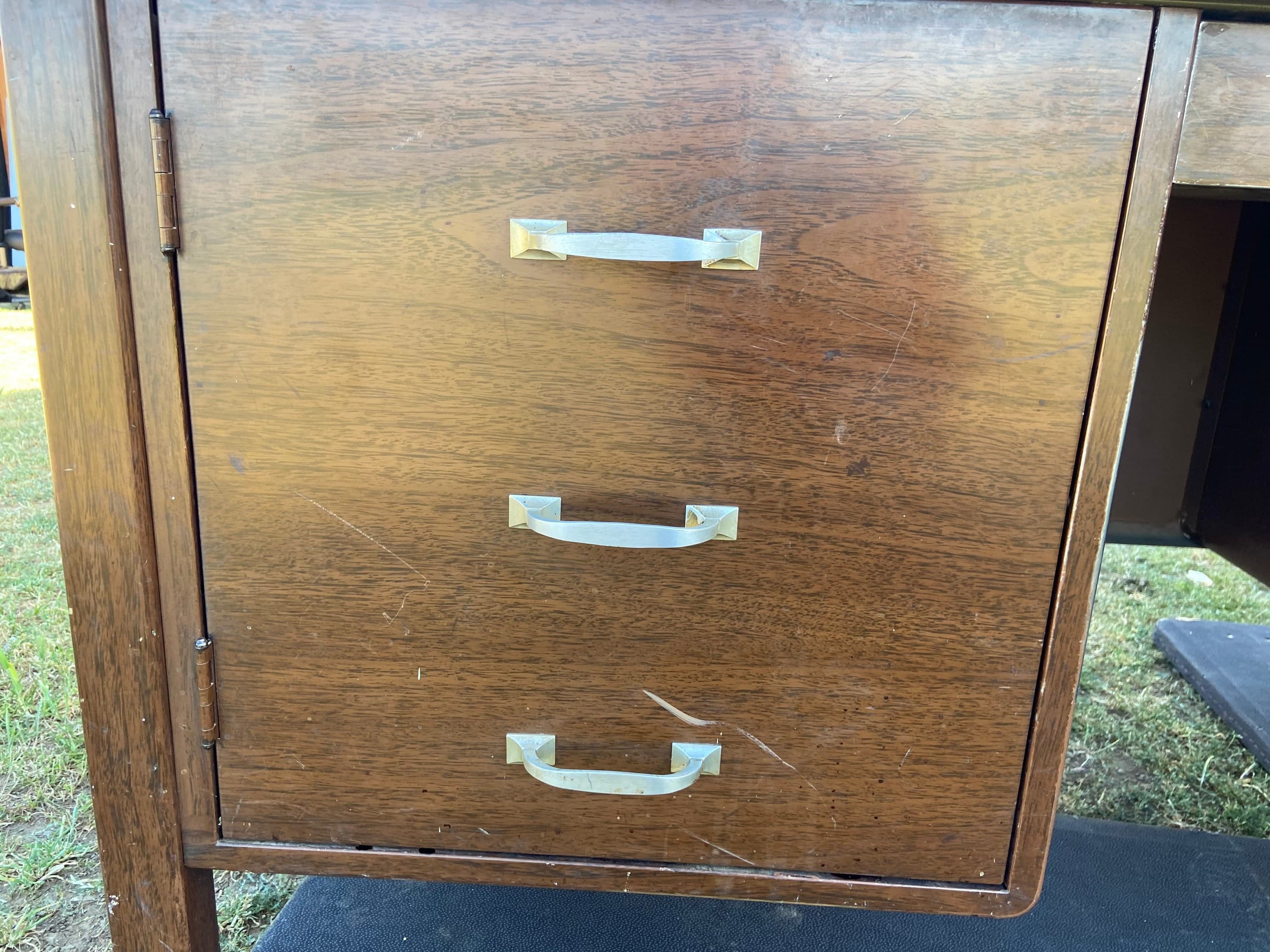 The general fireproofing company vintage metal tanker desk with typewriter compartment - Thumbnail 6