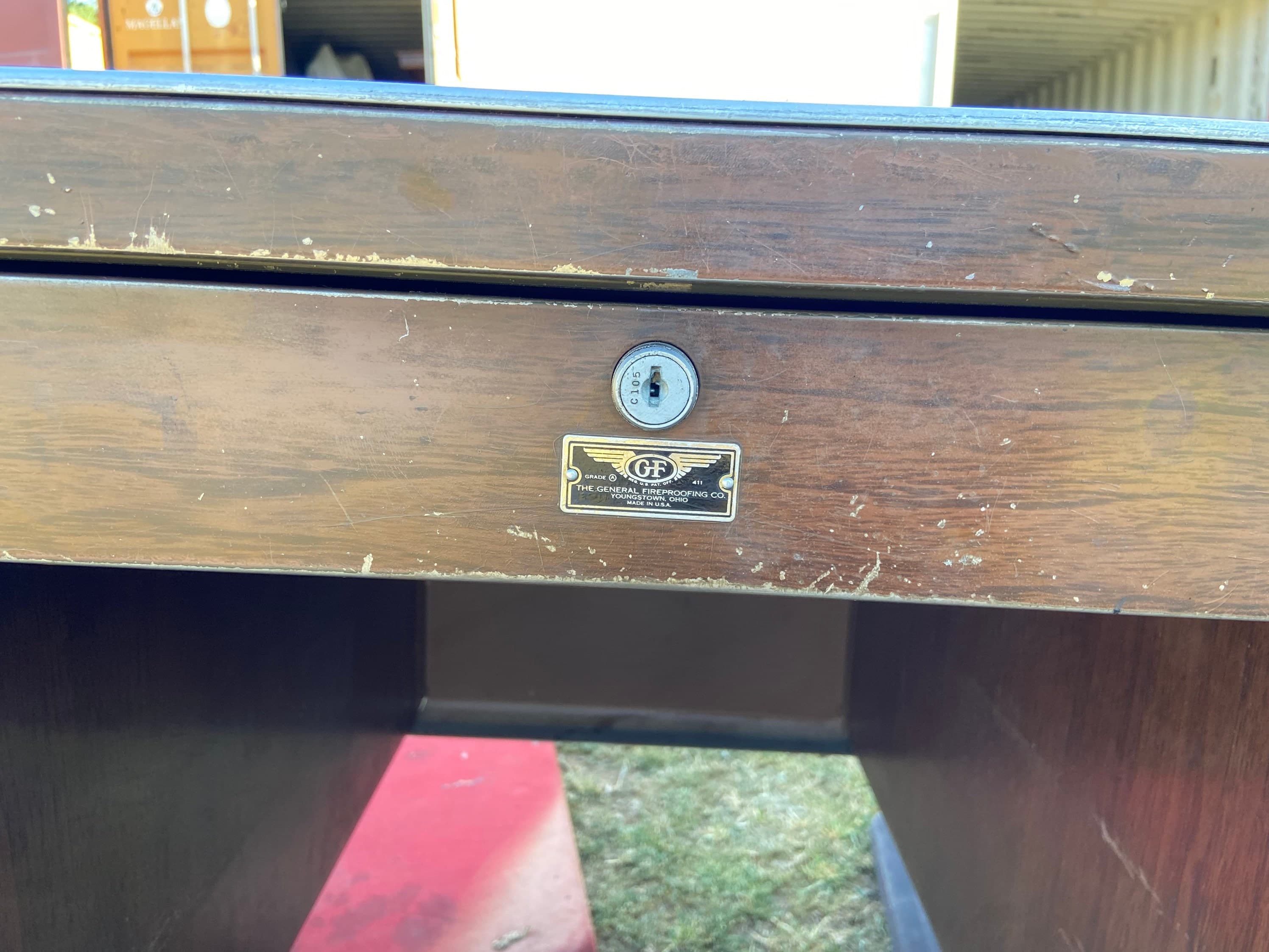 The general fireproofing company vintage metal tanker desk with typewriter compartment - Thumbnail 7