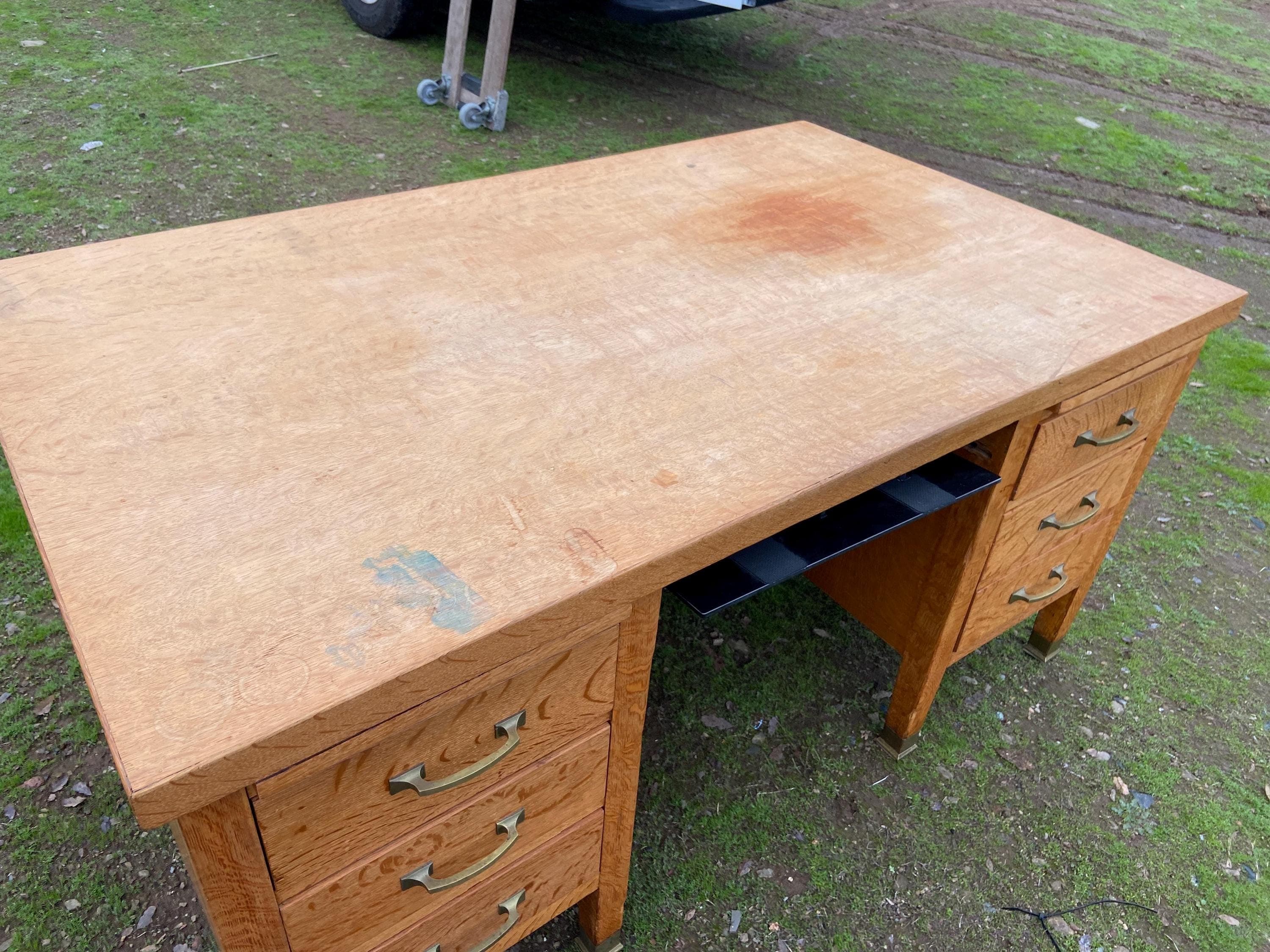 Traditional Antique Oak Teacher Library or Writing Desk Needs Some Refinishing - Thumbnail 3