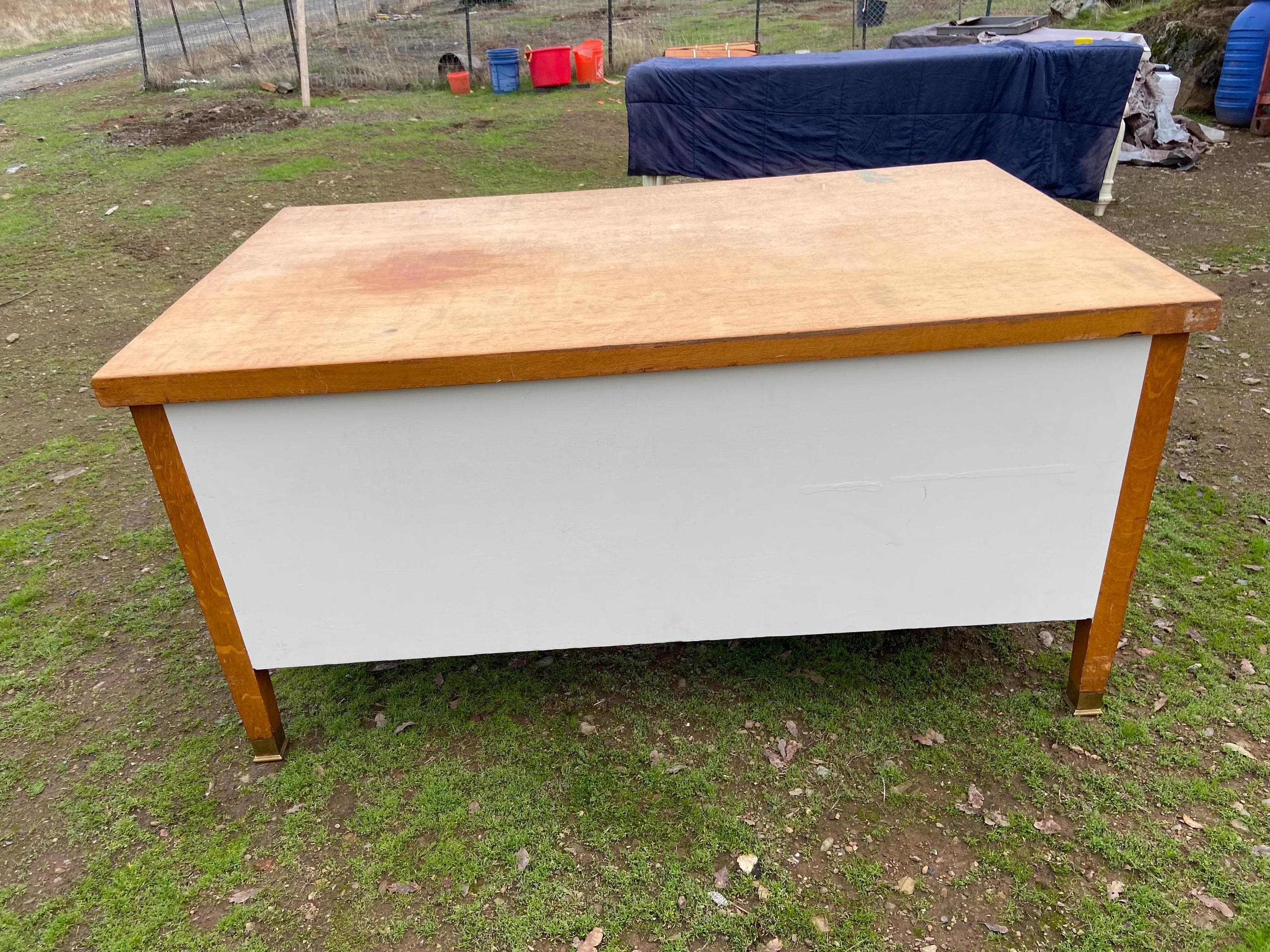 Traditional Antique Oak Teacher Library or Writing Desk Needs Some Refinishing - Thumbnail 2