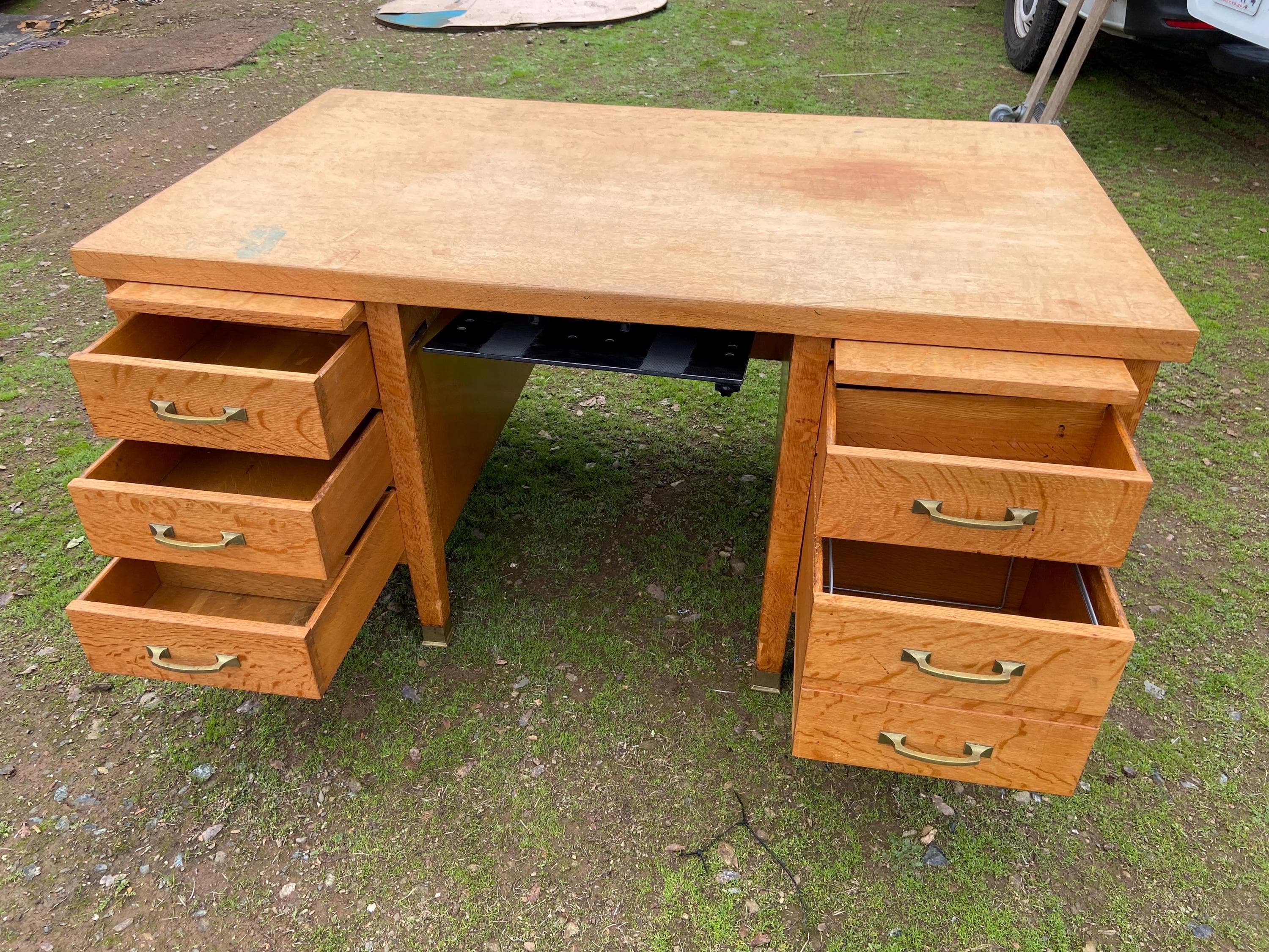 Traditional Antique Oak Teacher Library or Writing Desk Needs Some Refinishing - Thumbnail 6