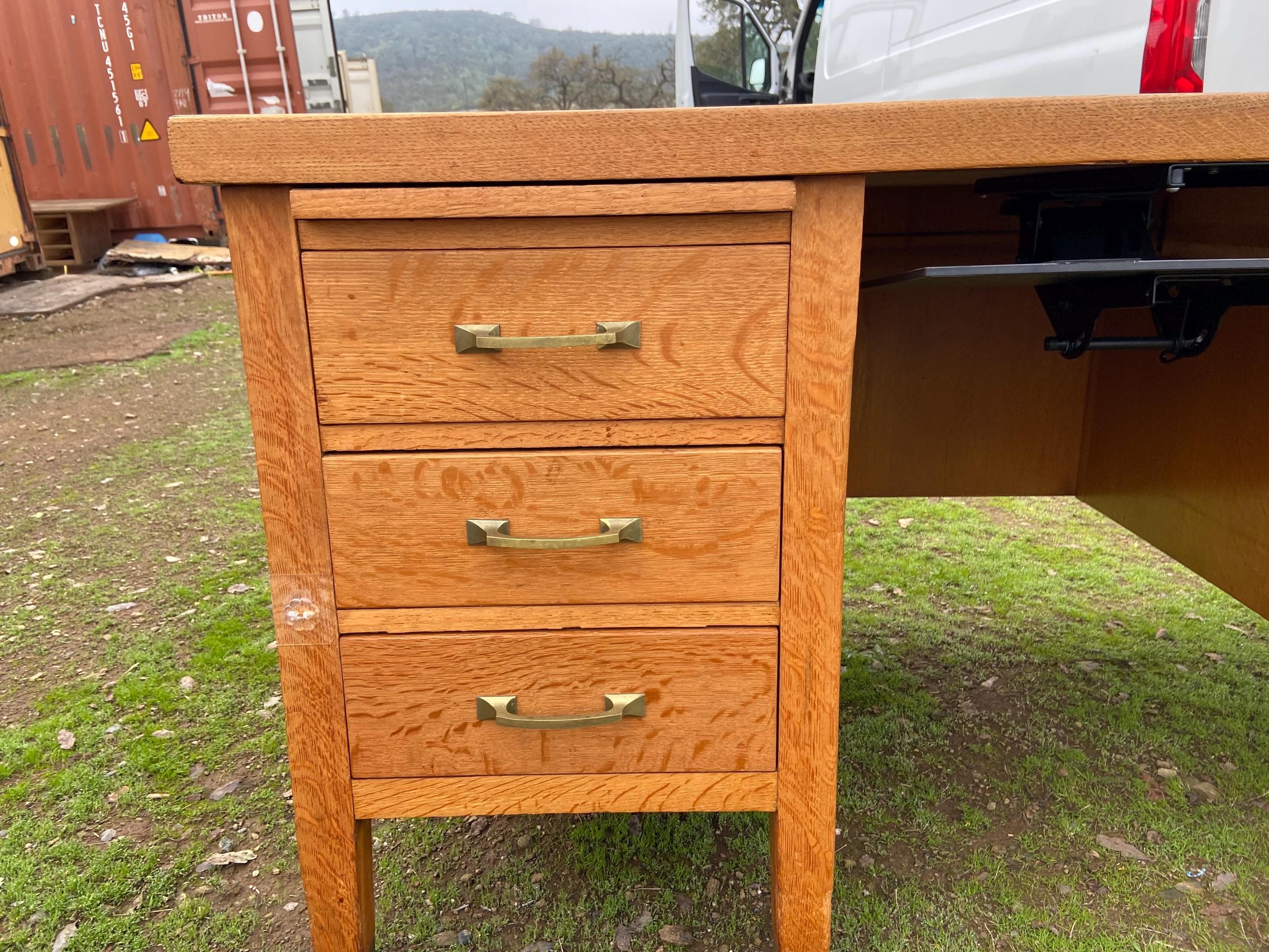 Traditional Antique Oak Teacher Library or Writing Desk Needs Some Refinishing - Thumbnail 10