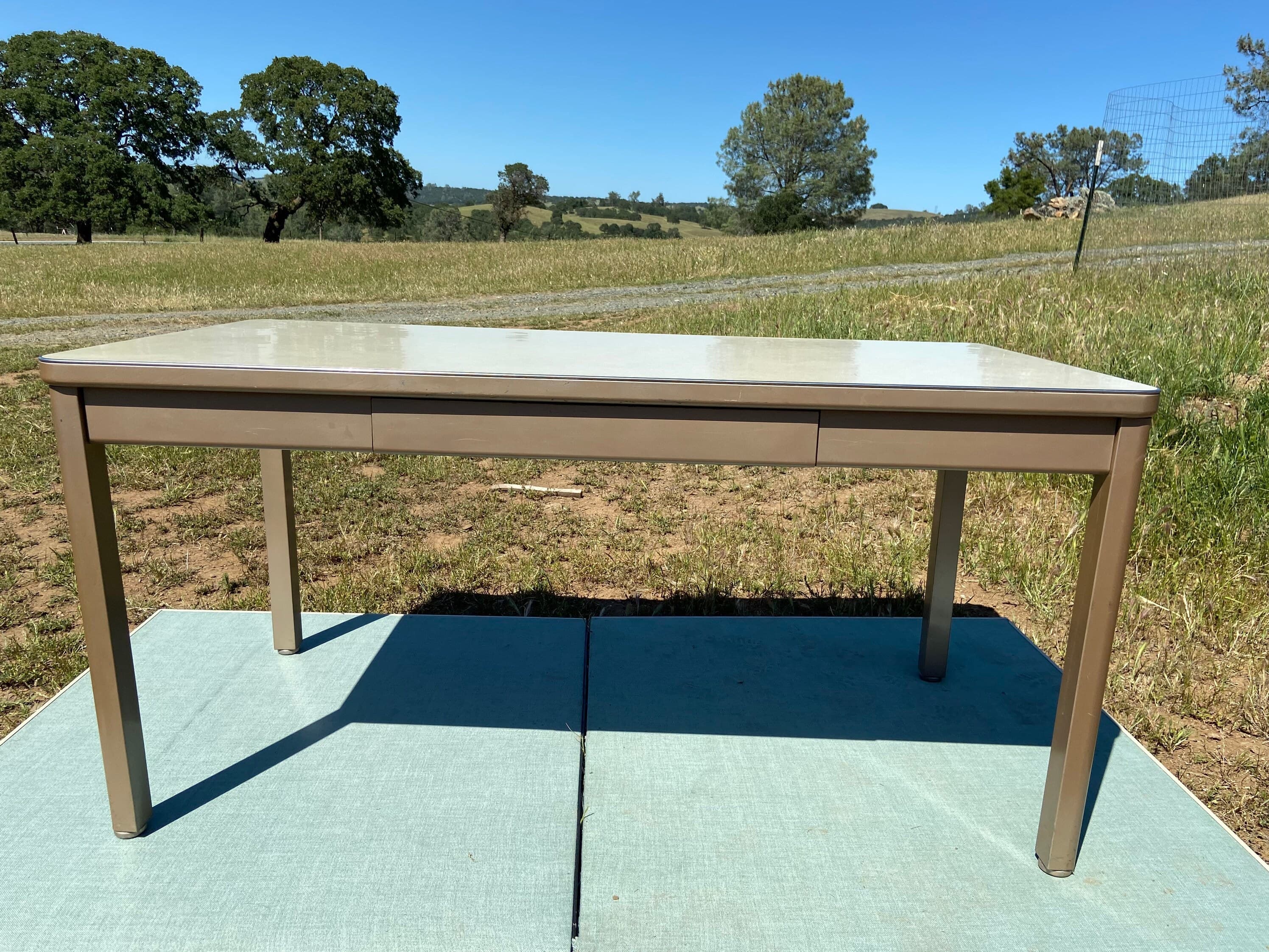 Vintage mid century modern metal tanker desk table - Thumbnail 2
