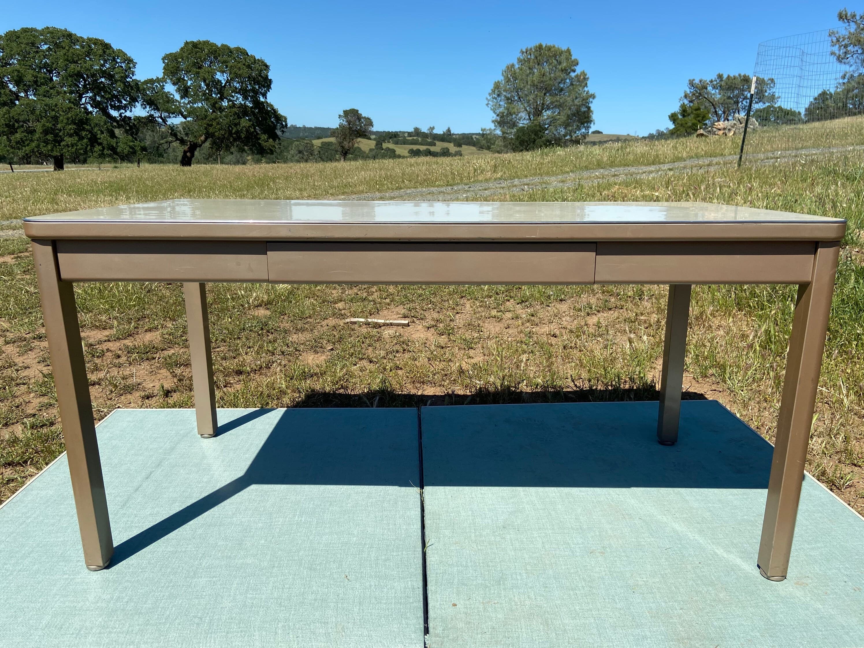 Vintage mid century modern metal tanker desk table - Thumbnail 10