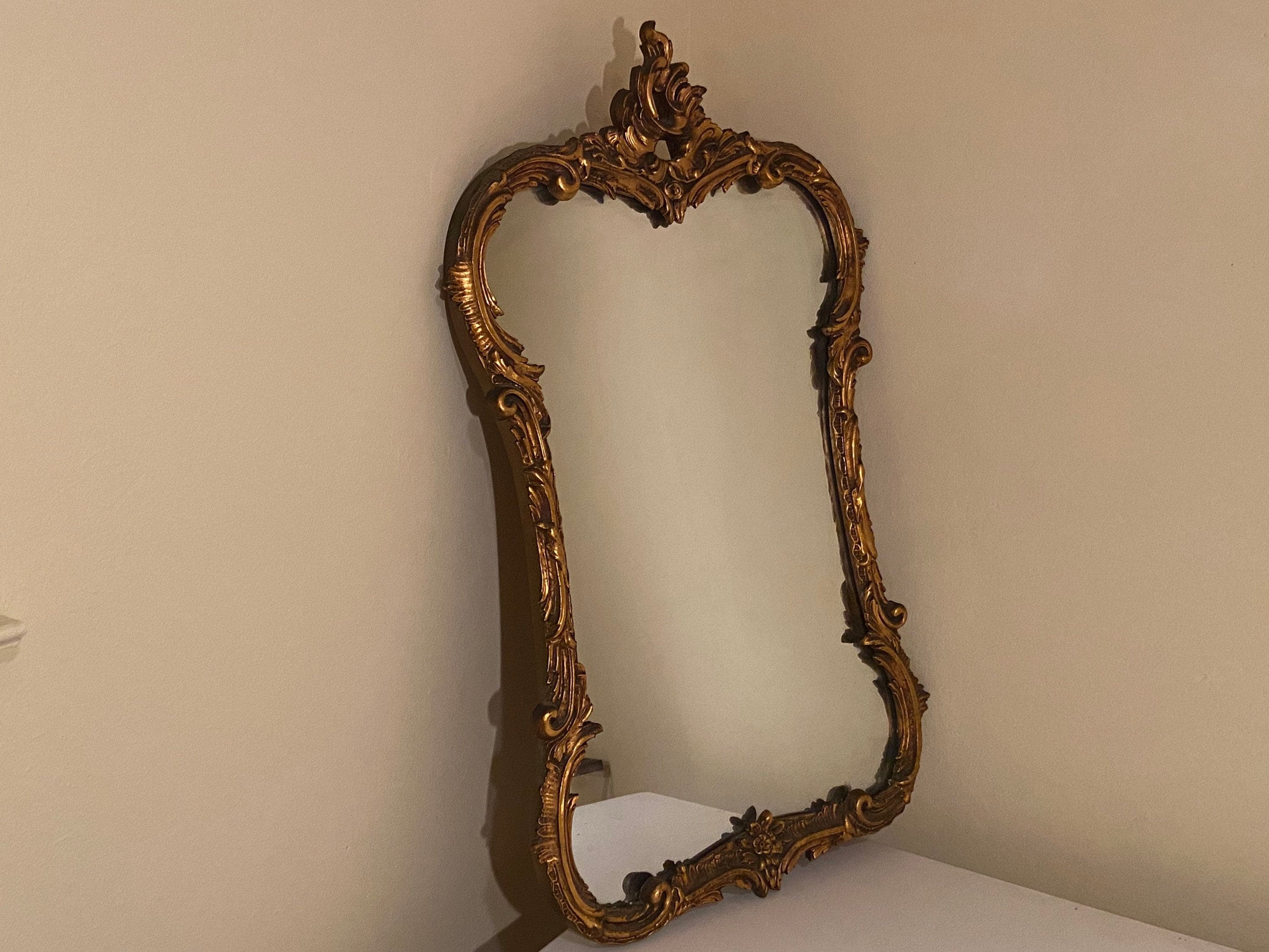 Antique French ornate gilt gold brass mirror - Image 1