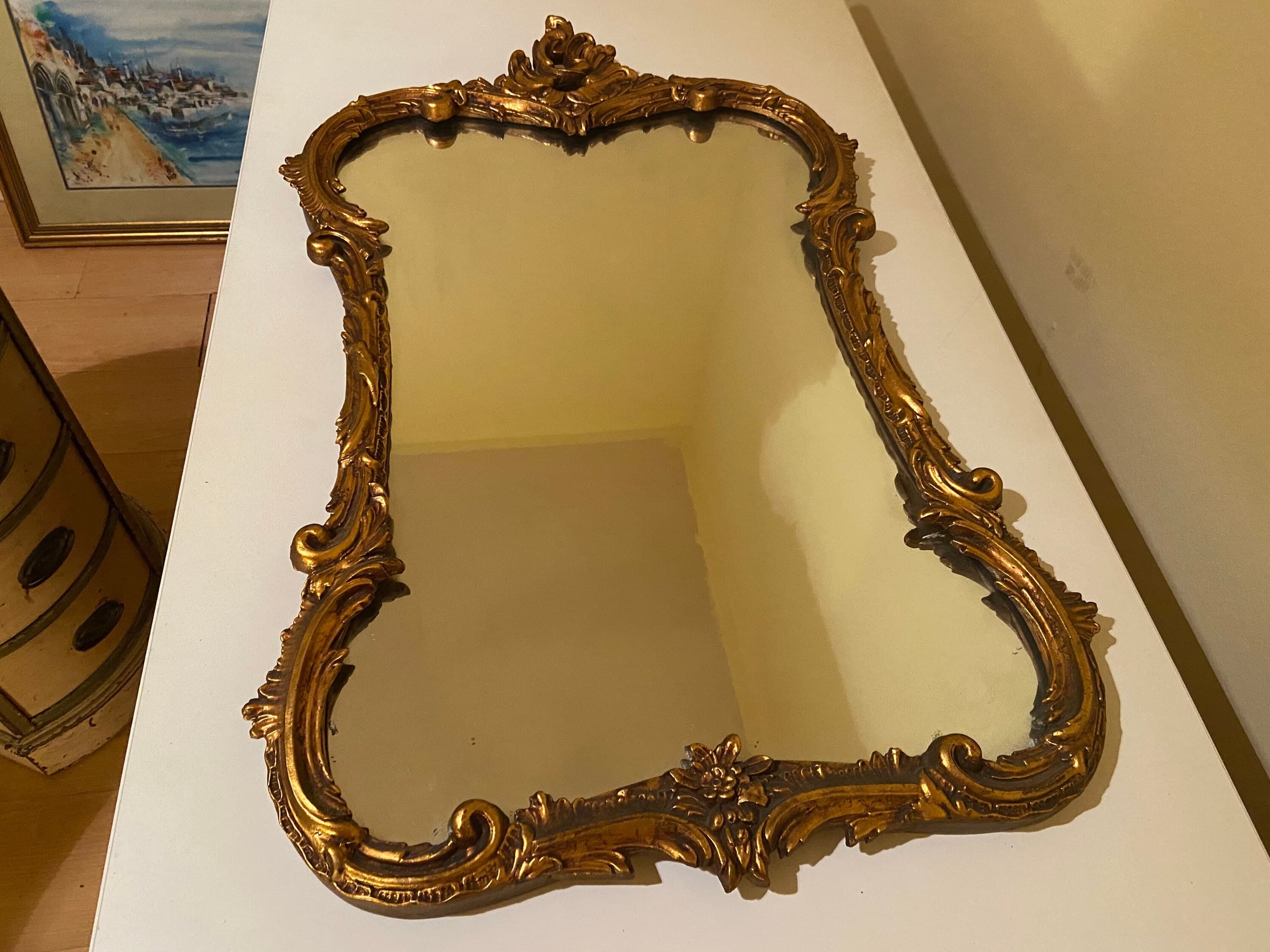 Antique French ornate gilt gold brass mirror - Thumbnail 8