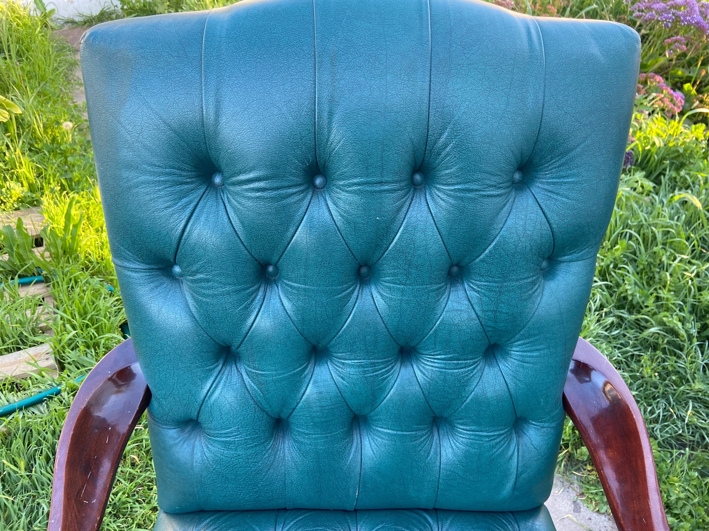 Vintage claw foot faux tufted leather high back arm chair - Thumbnail 5