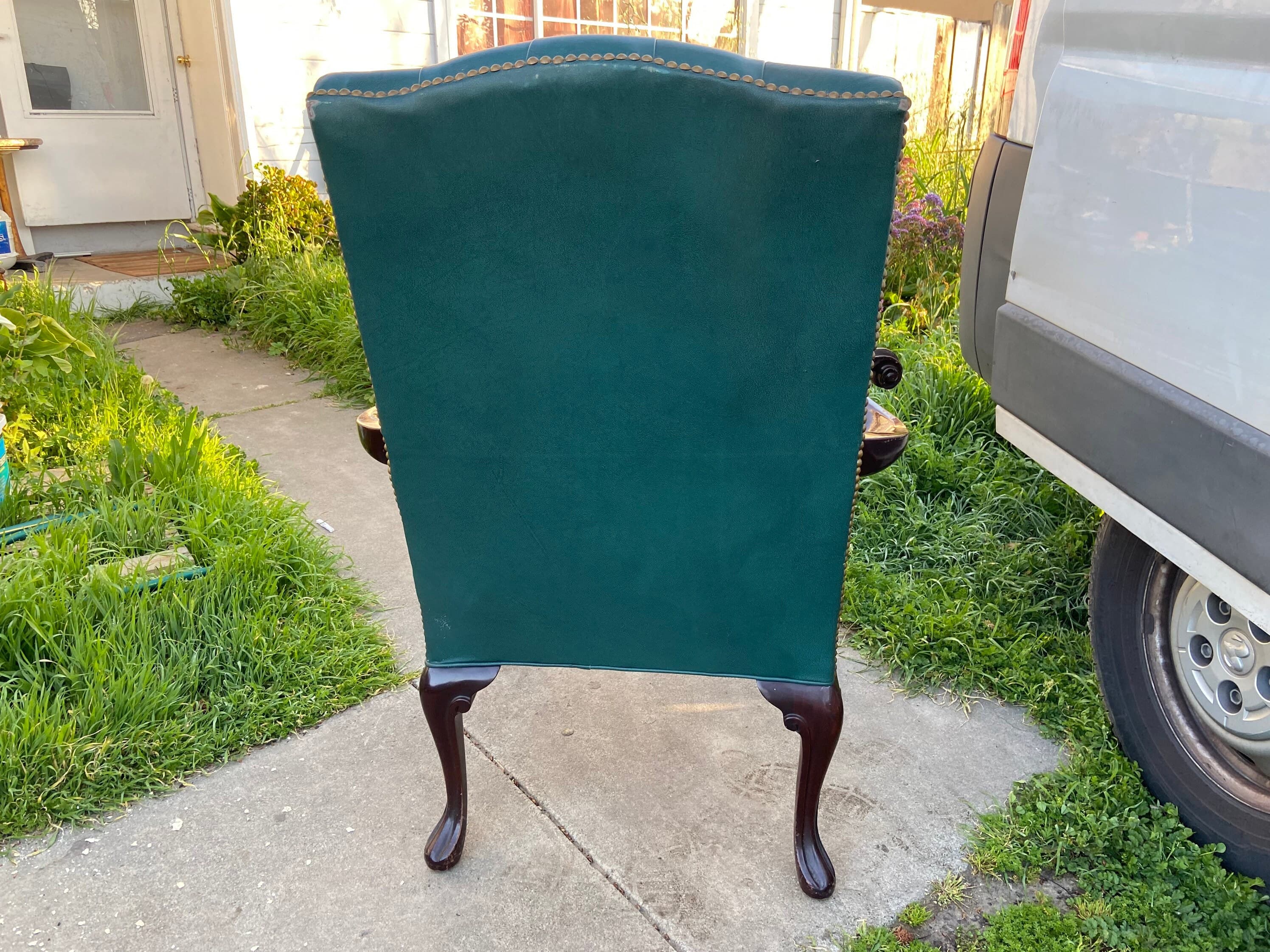 Vintage claw foot faux tufted leather high back arm chair - Thumbnail 7