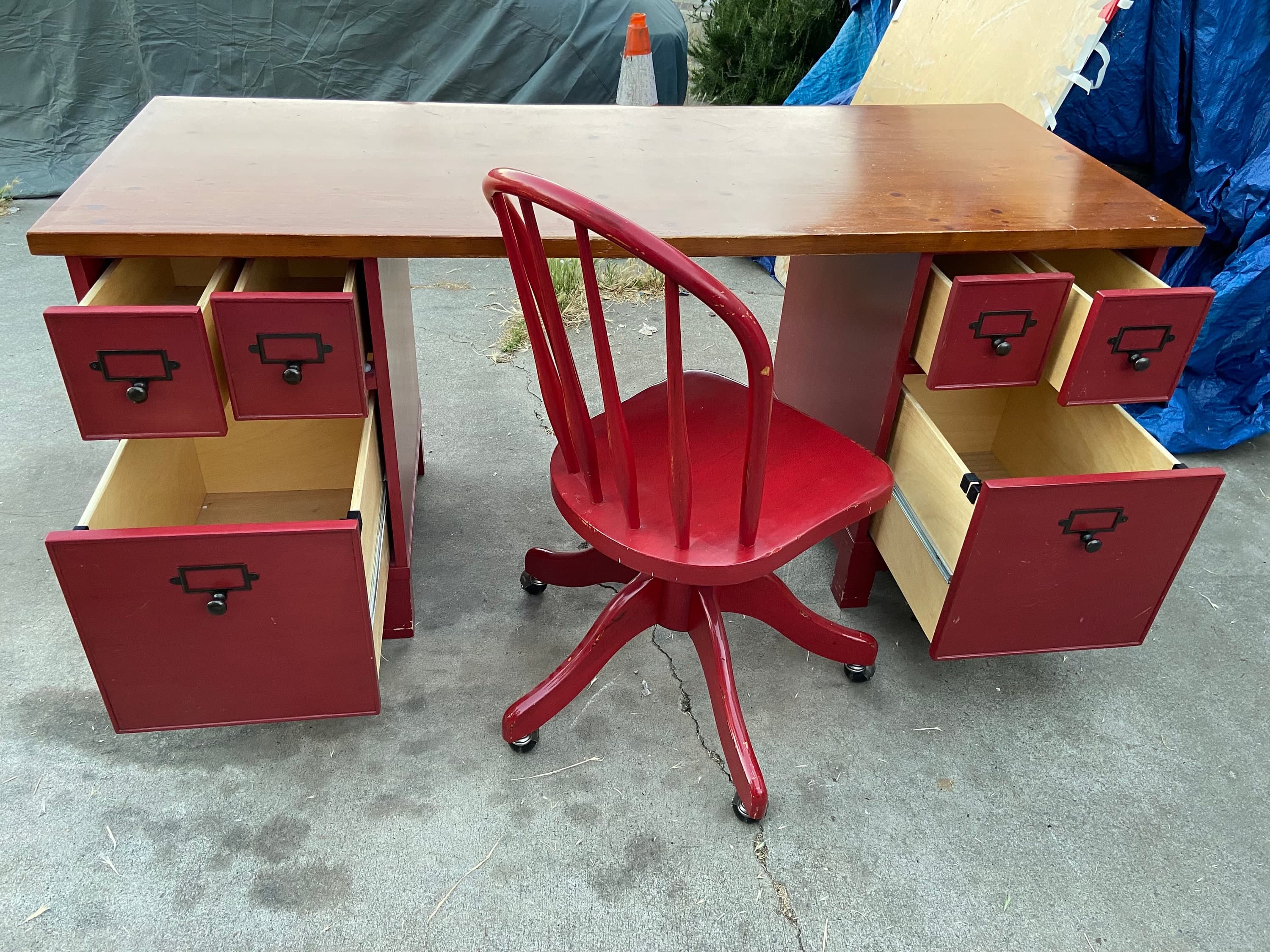 Pottery barn farmhouse rustic distressed wood desk set - Thumbnail 2