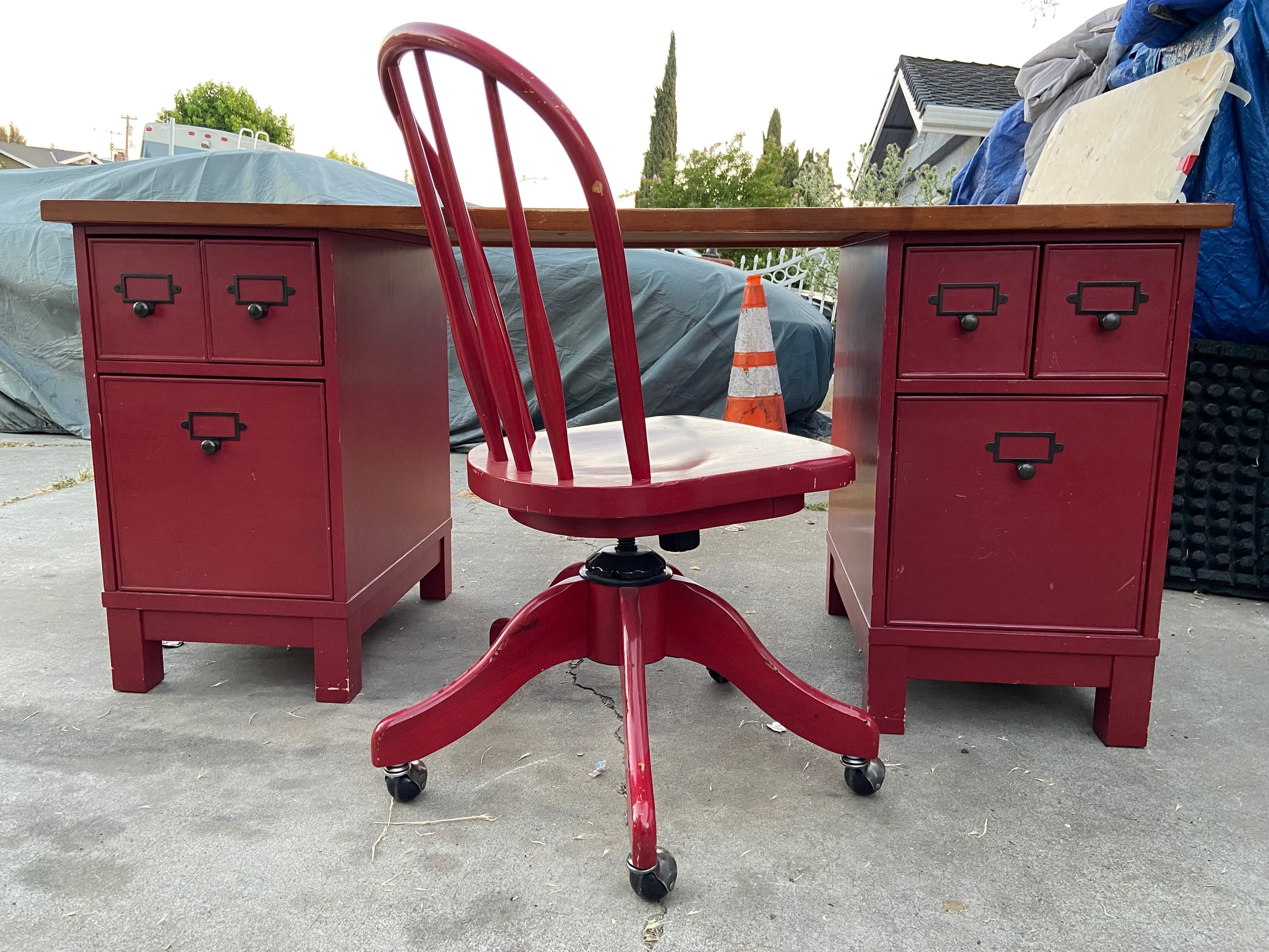 Pottery barn farmhouse rustic distressed wood desk set - Thumbnail 10
