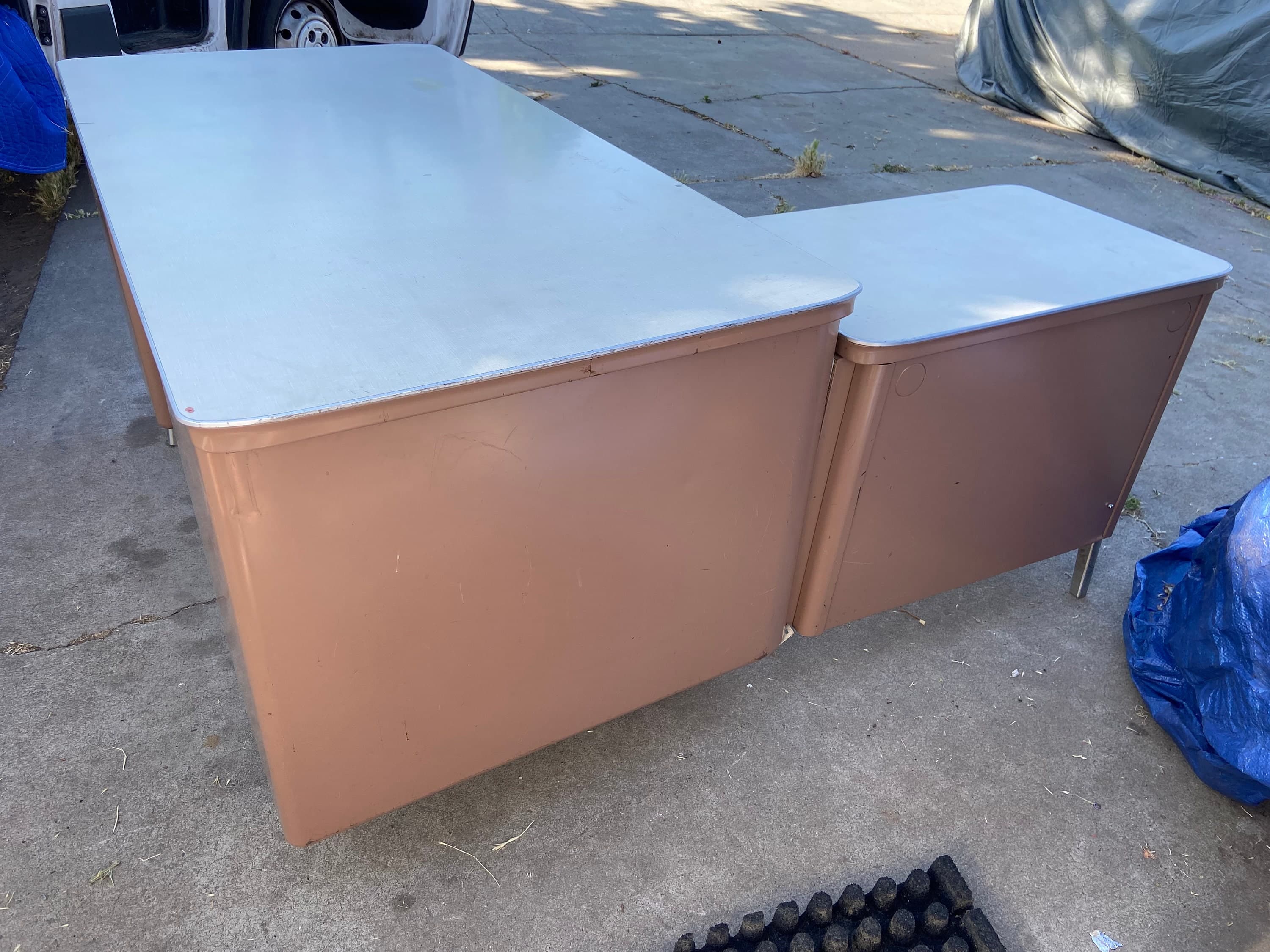 General fireproofing company vintage metal tanker desk with extension - Thumbnail 2