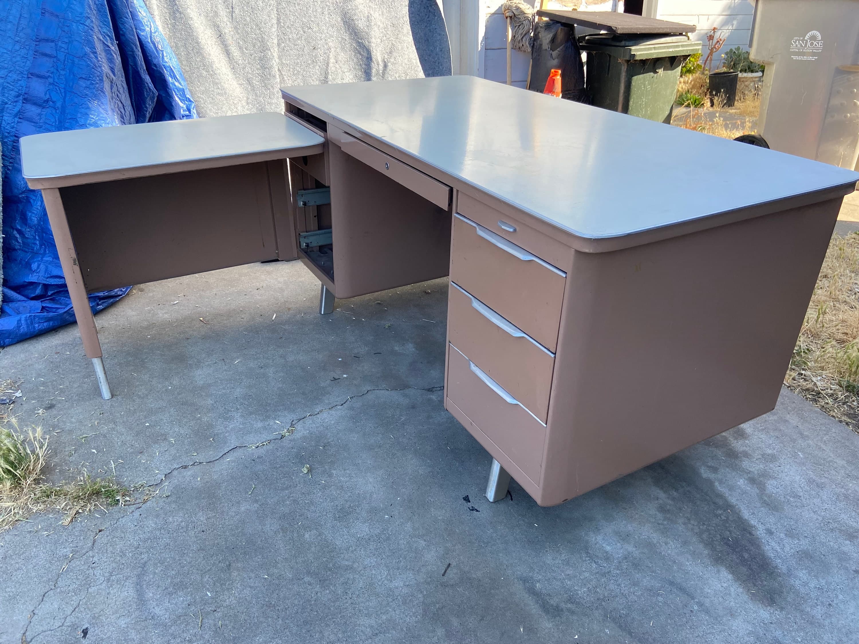 General fireproofing company vintage metal tanker desk with extension - Thumbnail 5